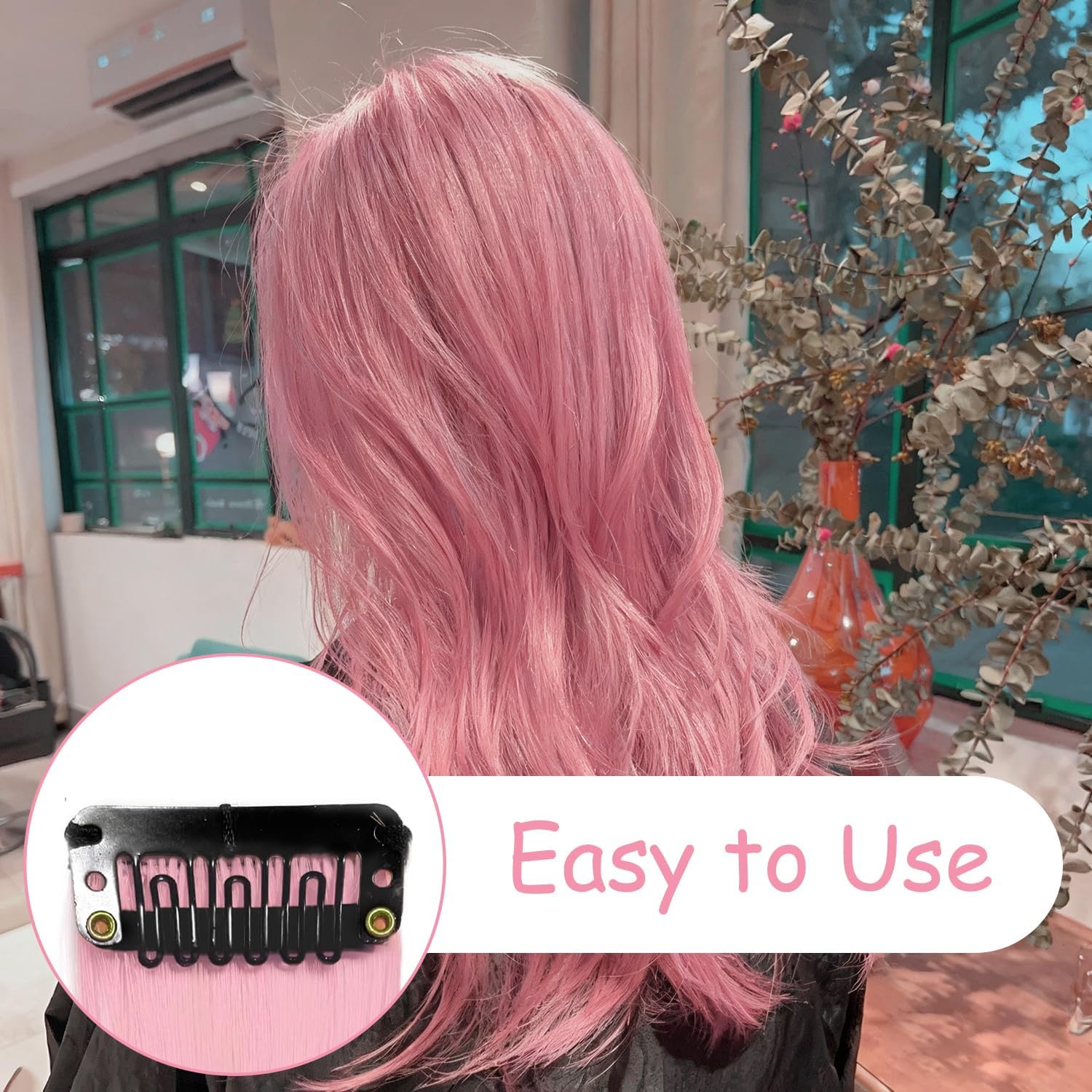 Extensions cheveux - 22 pouces - mèches colorées à clip, rose, lot de 10