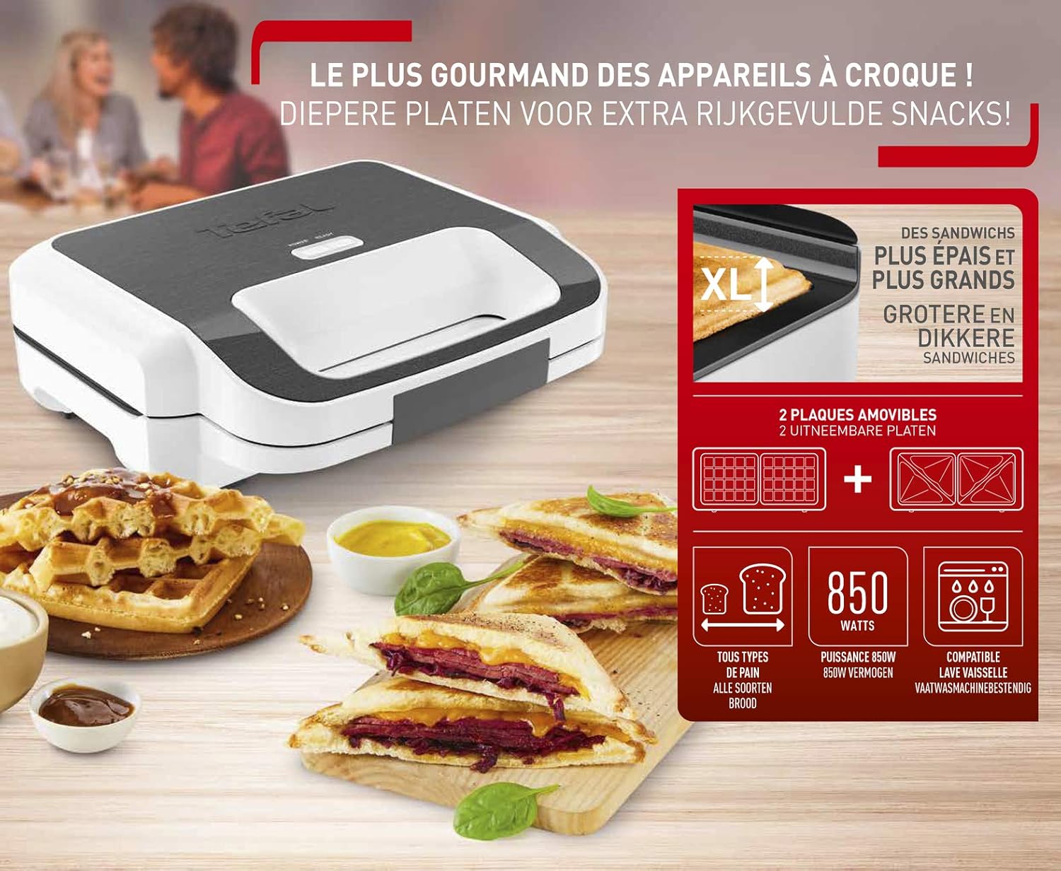 Tefal - Snack XL - plaques extra larges - 850W, chauffe rapide, SW701110