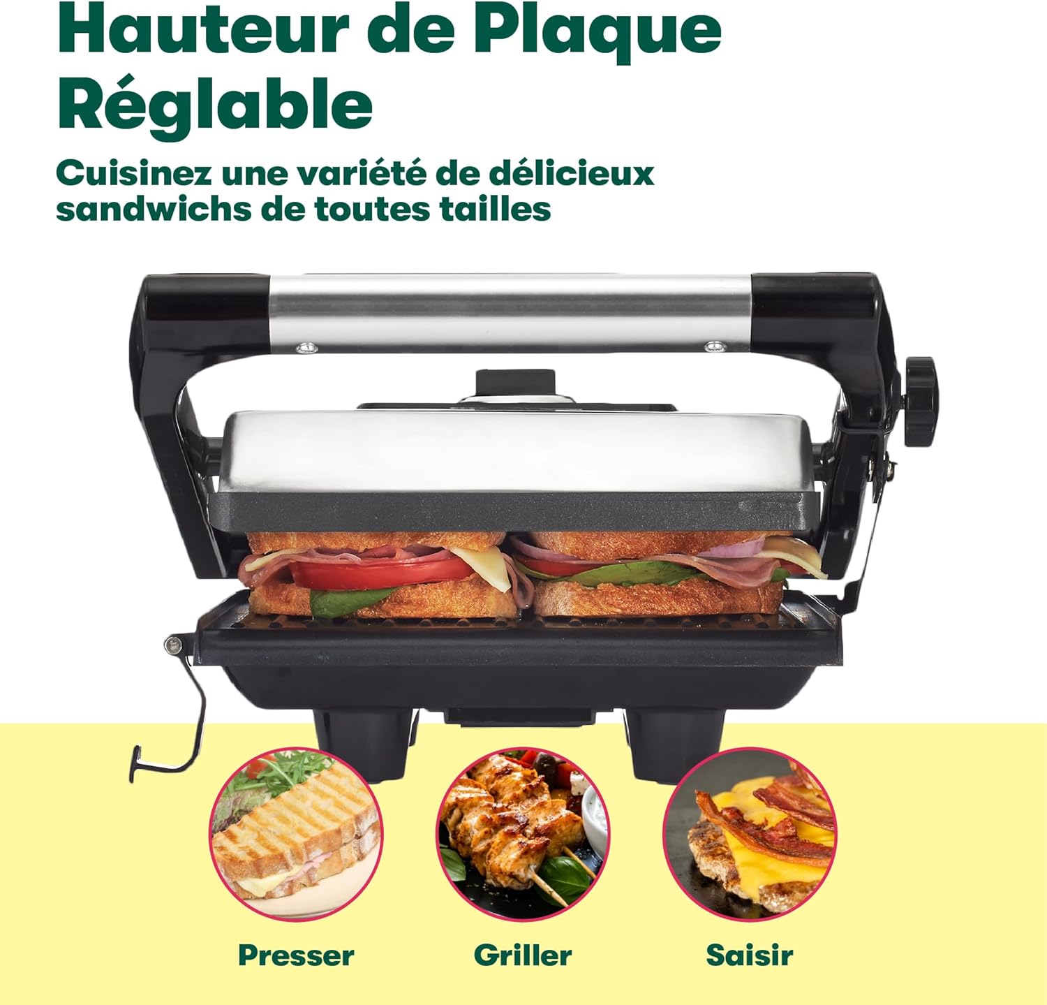 Bella - Presse à panini inox - 1400W - plaques antiadhésives, couvercle réglable, plateau amovible