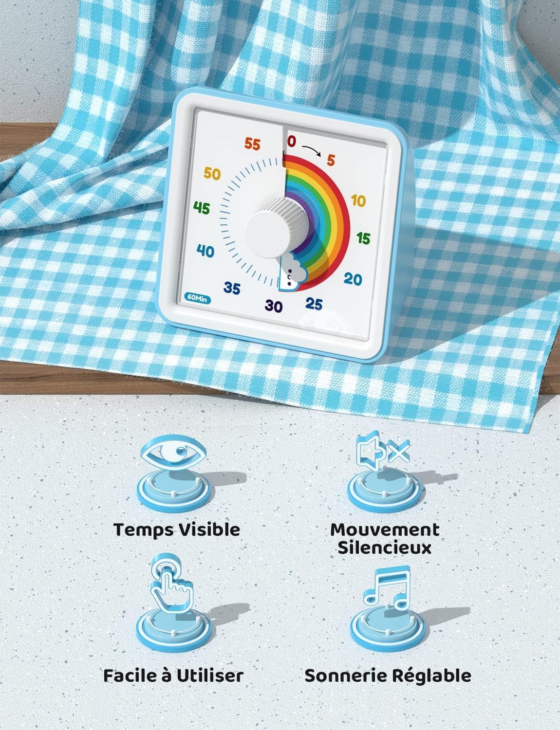 LIORQUE - minuteur visuel enfant - 60 min - silencieux, gestion du temps
