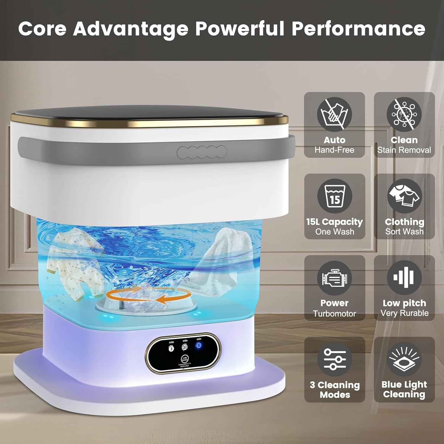 Mini Machine à laver - portable 15L - essorage, 3 modes, compacte