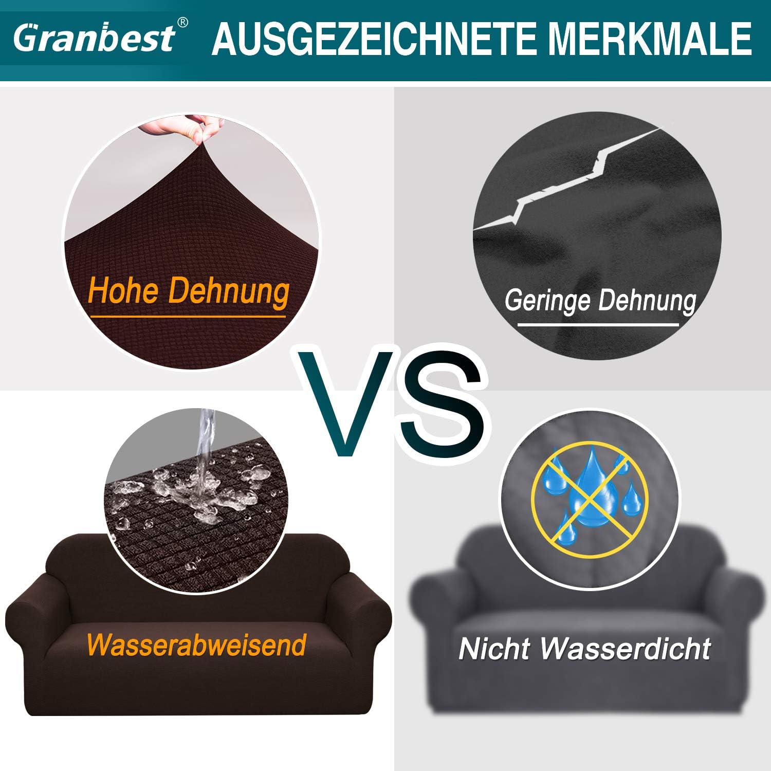 Granbest - housse canapé stretch imperméable 2 places - spandex, mousse antidérapante