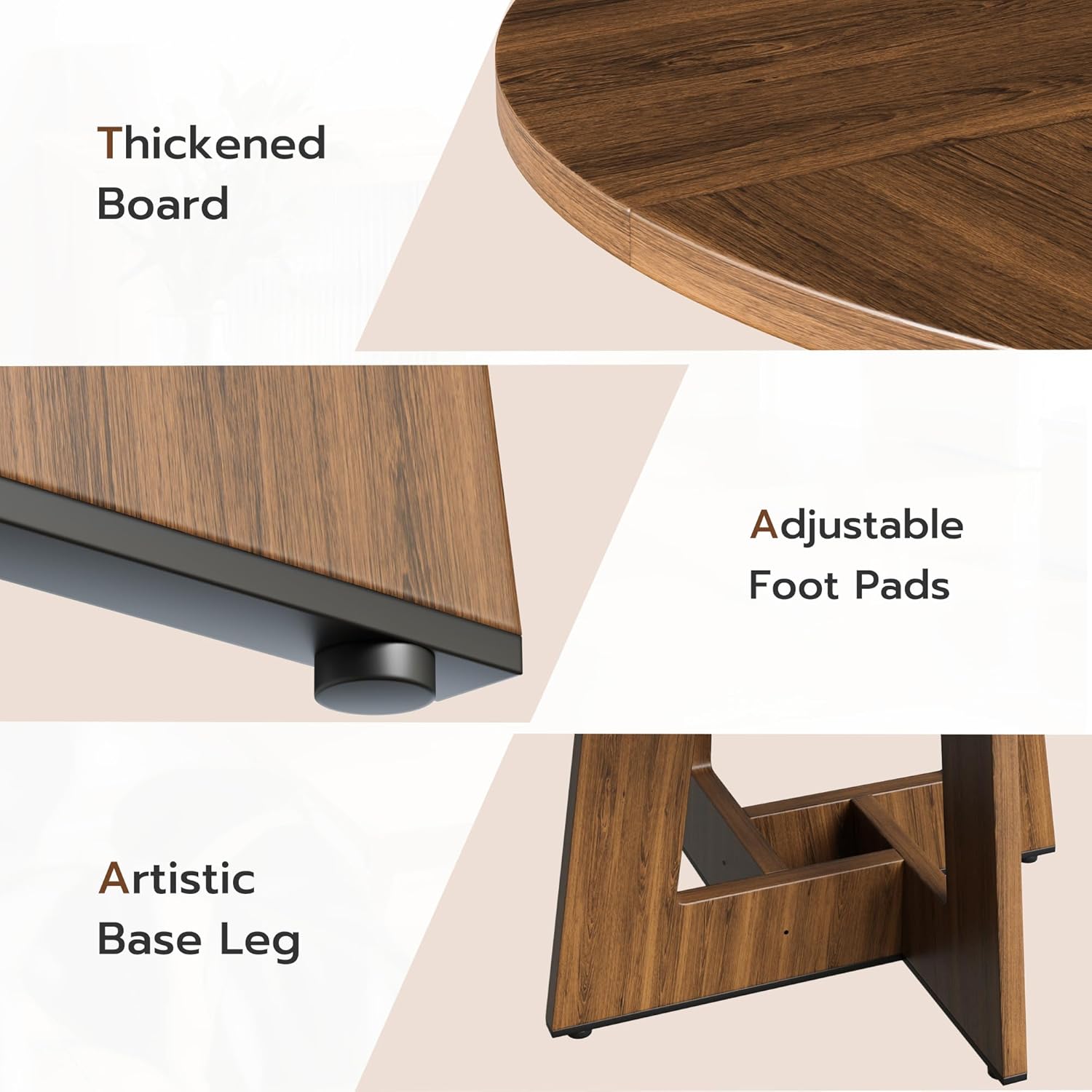 YOUDENOVA - Table à manger rétro 120cm, bois, 4-6 personnes, brun