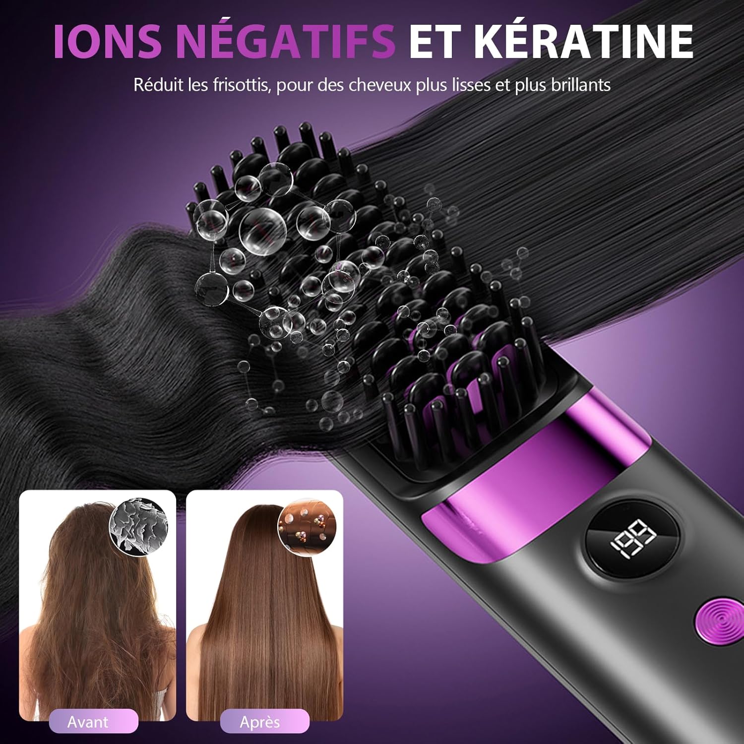 Brosse lissante sans fil - mini, céramique, 4 températures, portable