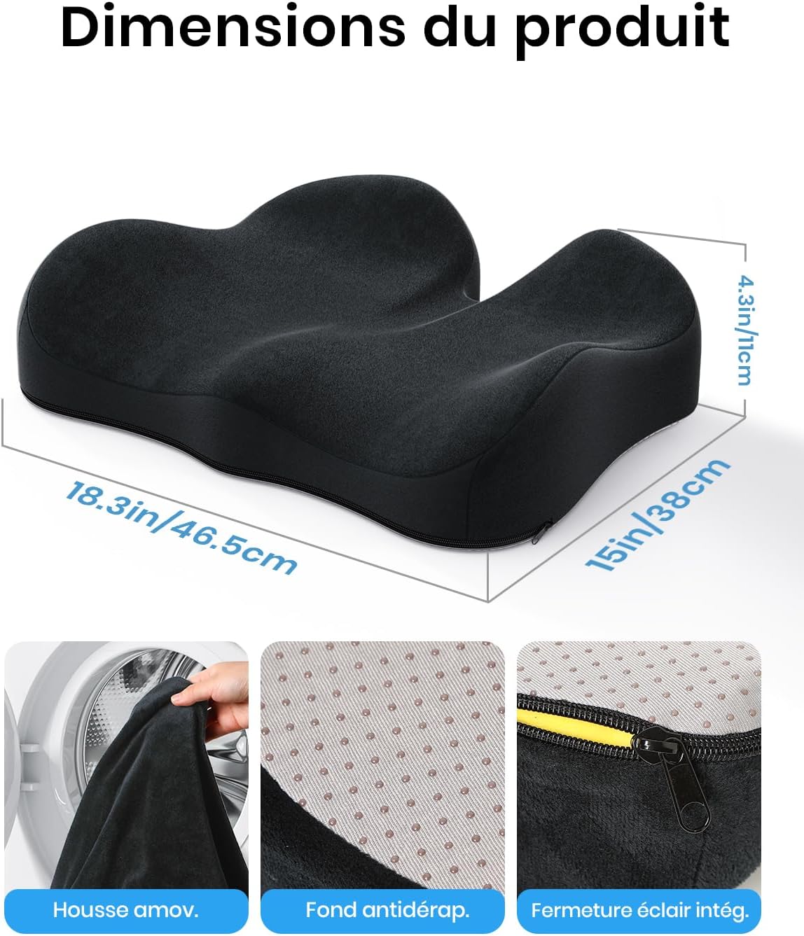 Benazcap - Coussin Coccyx ergonomique - mousse mémoire, soulage hanches et sciatique, pour bureau, fauteuil, voiture