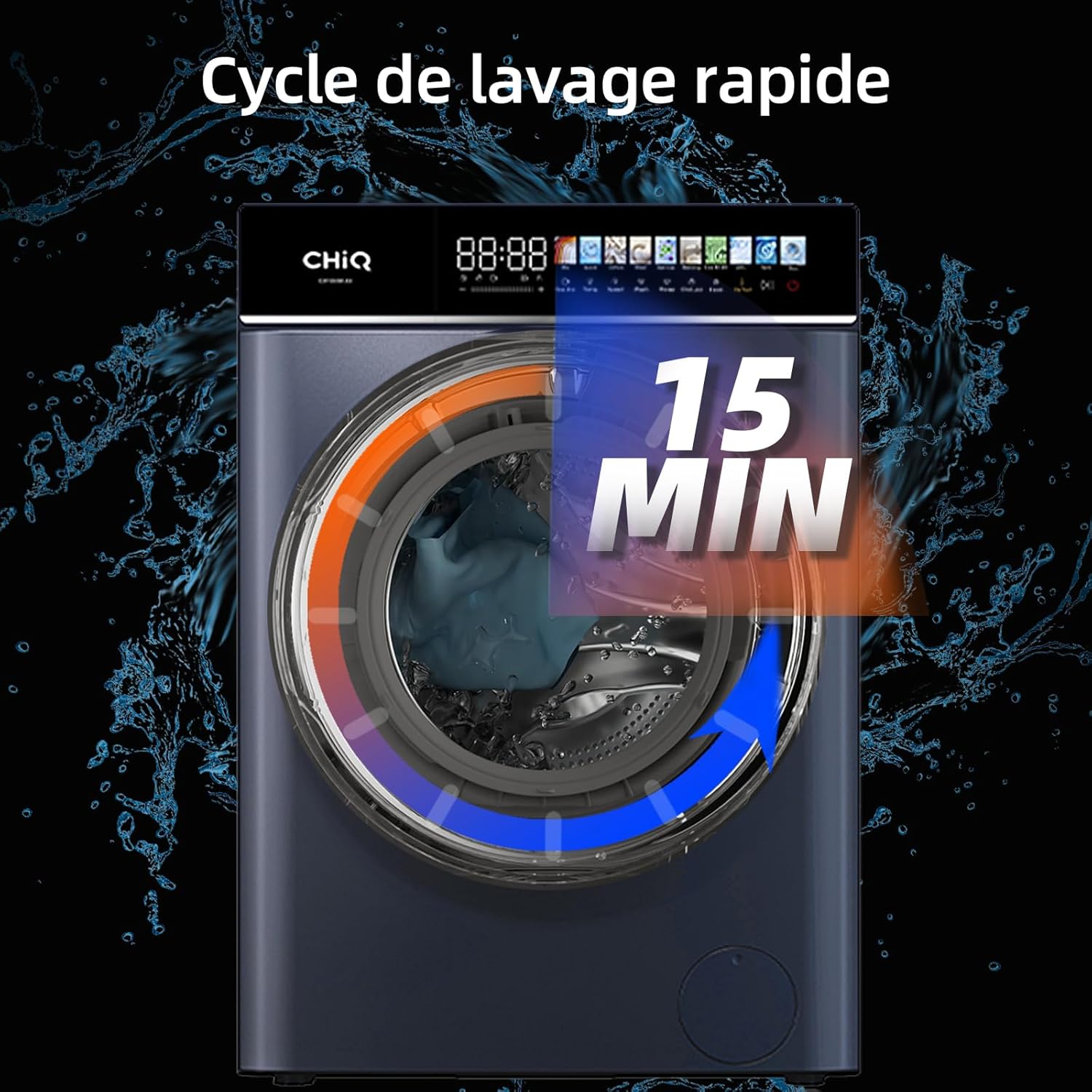 CHiQ - lave-linge 8 kg - écran LED tactile, vapeur, 1400 tr/min - CW086581AX