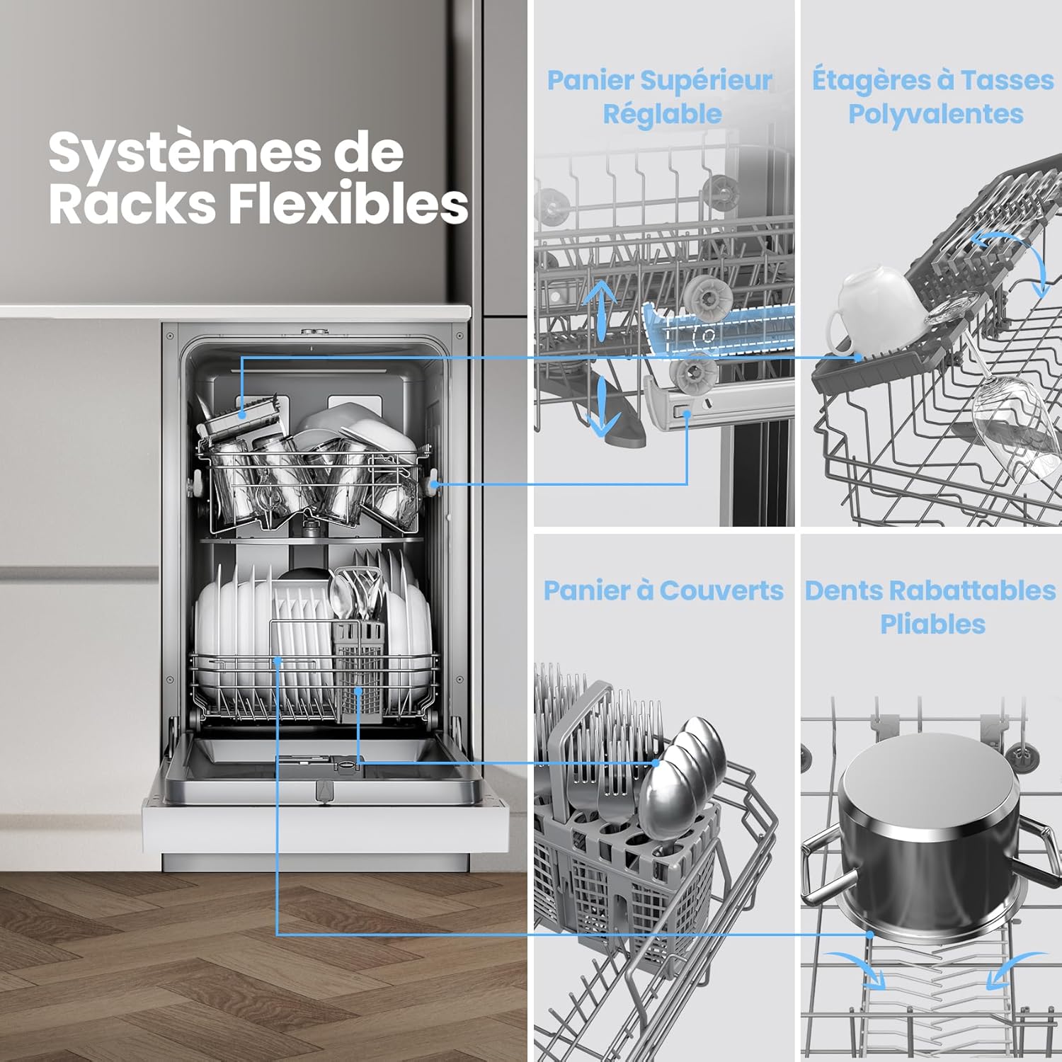COMFEE' - Lave-vaisselle 10 couverts, départ différé, paniers flexibles, blanc - CDWEF1034BW