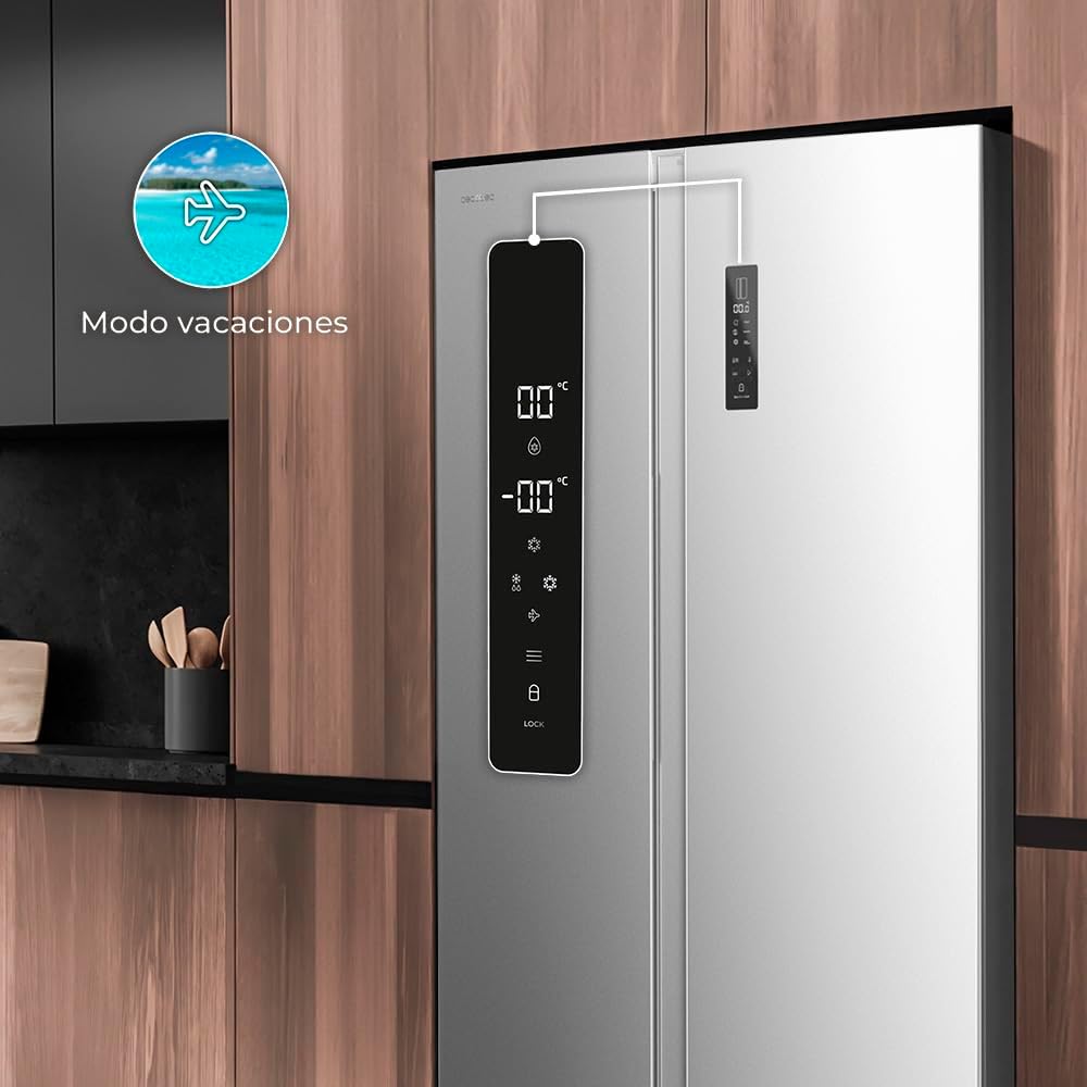 Cecotec - Bolero CoolMarket SBS 562 - 562L - No Frost, Inox, Classe D, modes Eco/Vacances, SBS 562