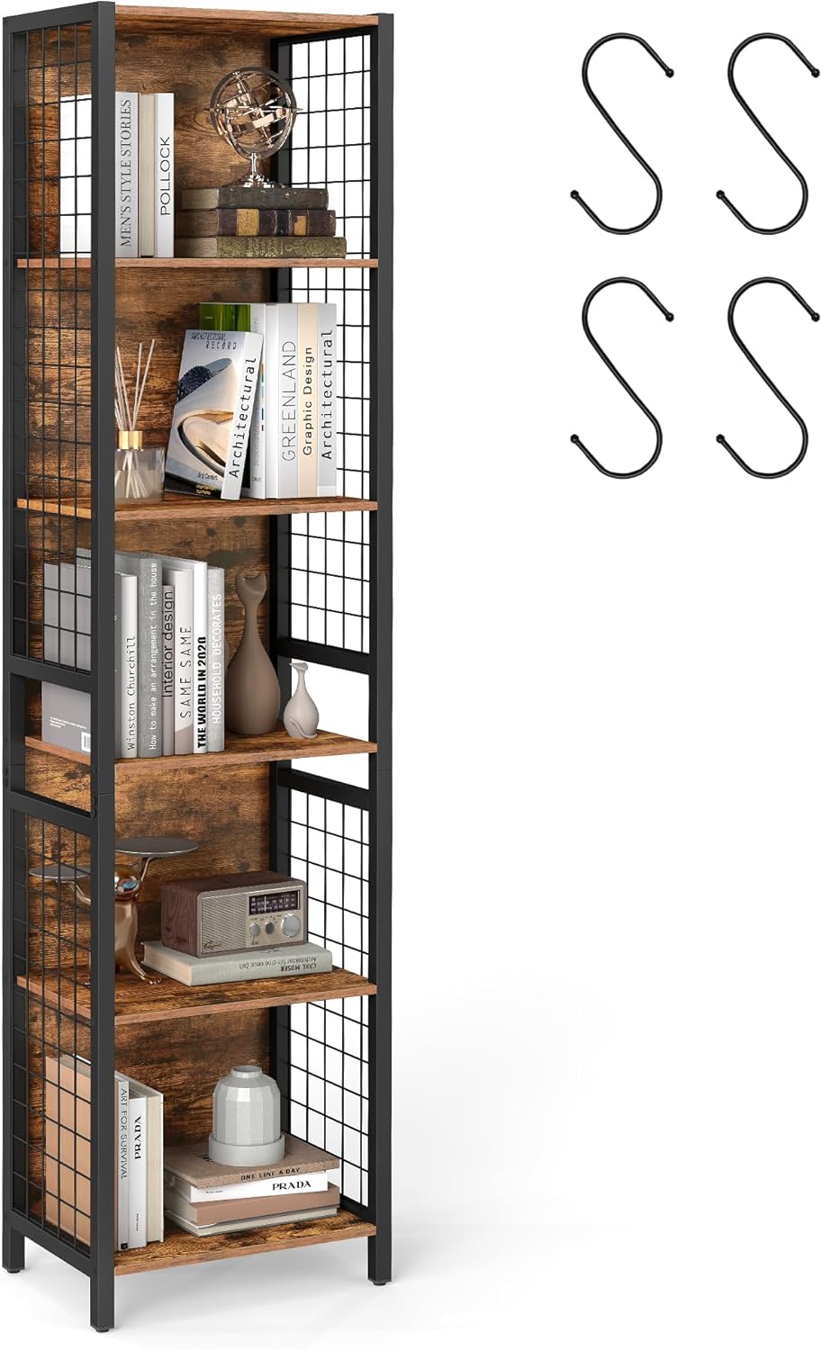 VASAGLE - bibliothèque 6 niveaux - 30x40x175,6cm, acier, marron/noir - LLS170K01