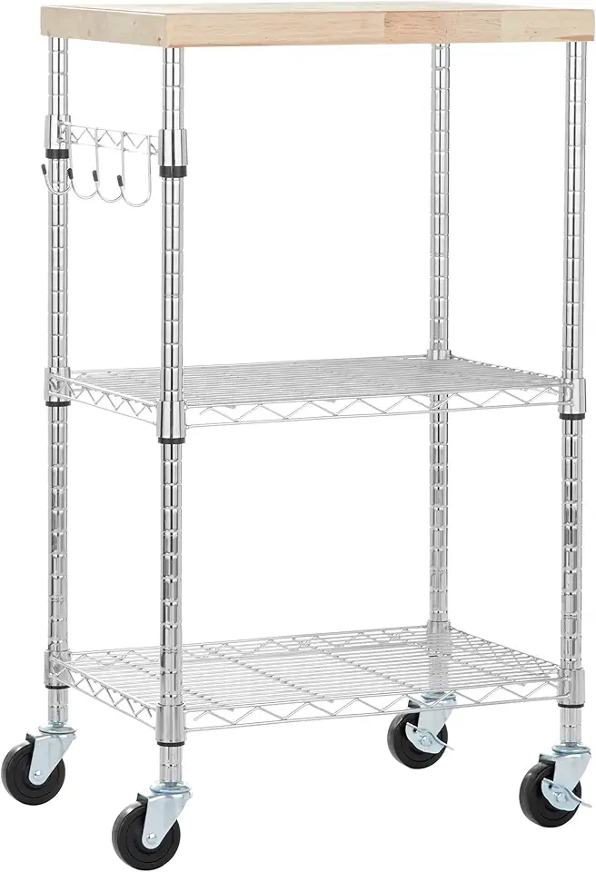 Amazon Basics - desserte micro-ondes 2 étagères bois/chromé - 53x38x93cm
