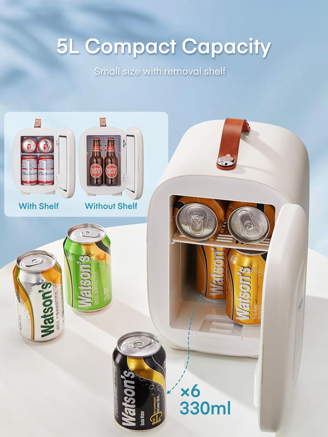 FOHERE - Mini Frigo 5L - compact USB/CA/CC, 6 canettes, blanc