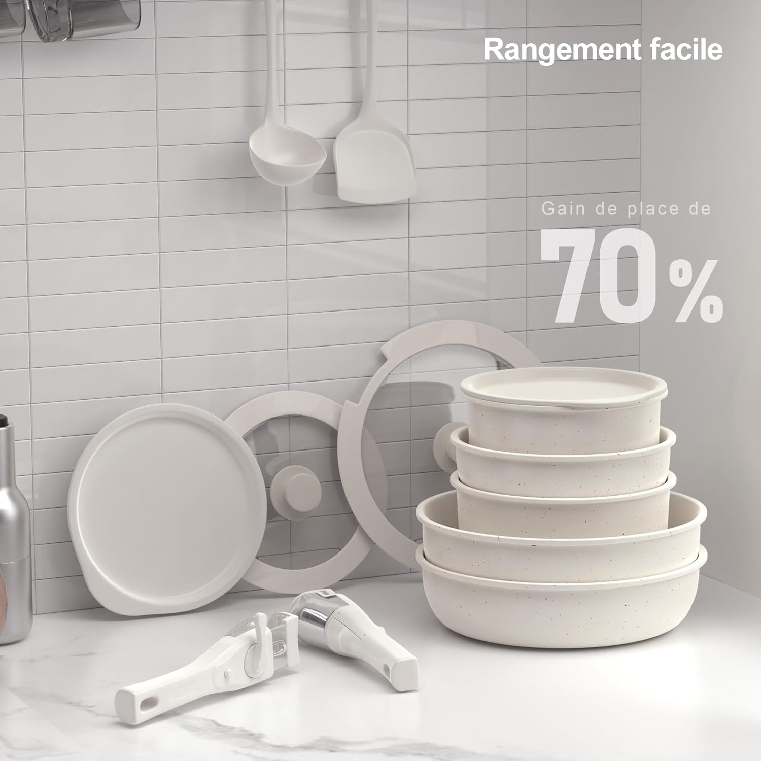 Zyronem - Batterie de cuisine 13 pièces céramique induction - Poêles et casseroles amovibles