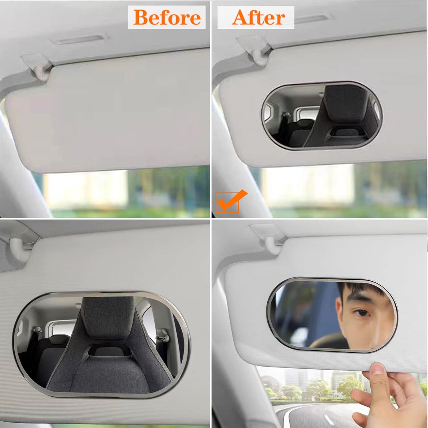Rétroviseur intérieur voiture - ovale HD inox - miroir maquillage autocollant - accessoires universels -