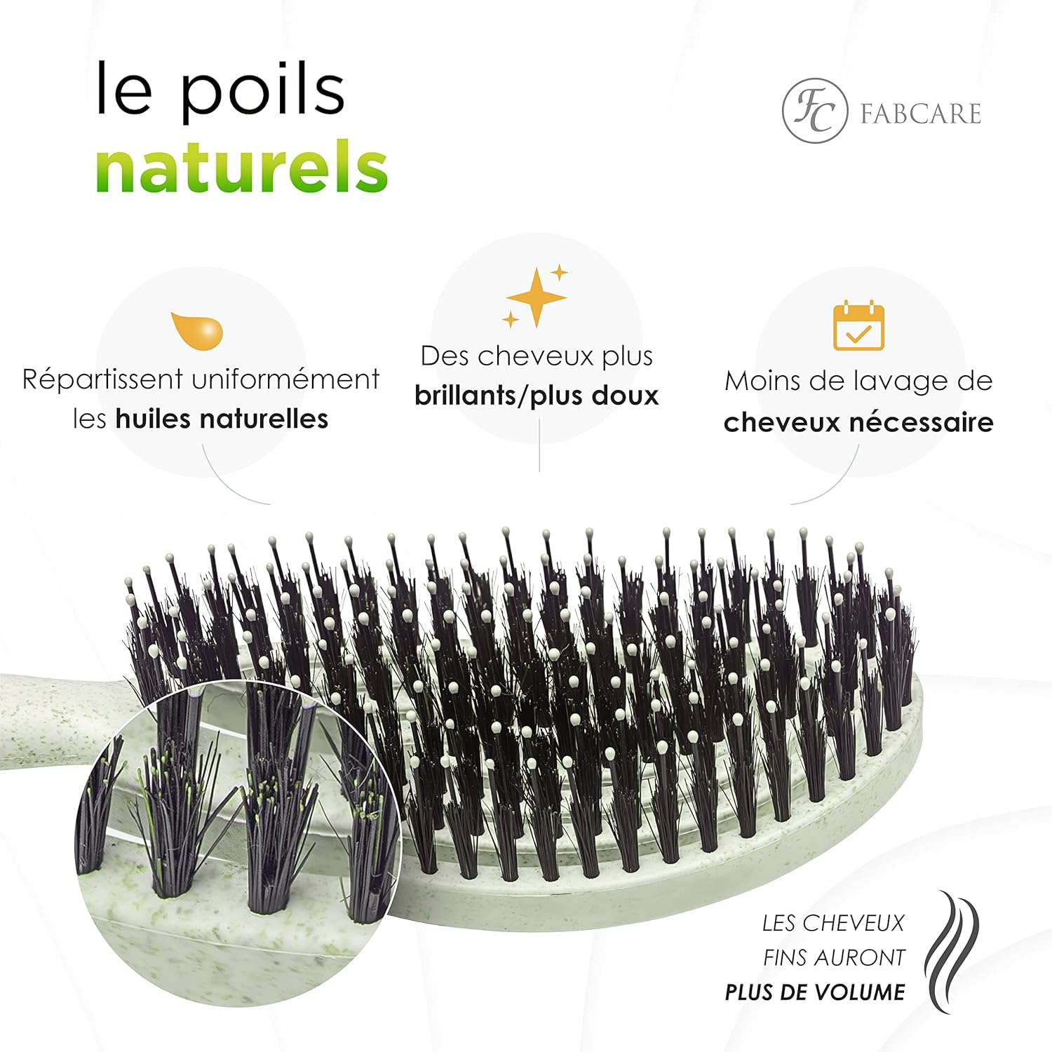 FABCARE - Brosse sanglier double ressort - verte - démêlage sans douleur