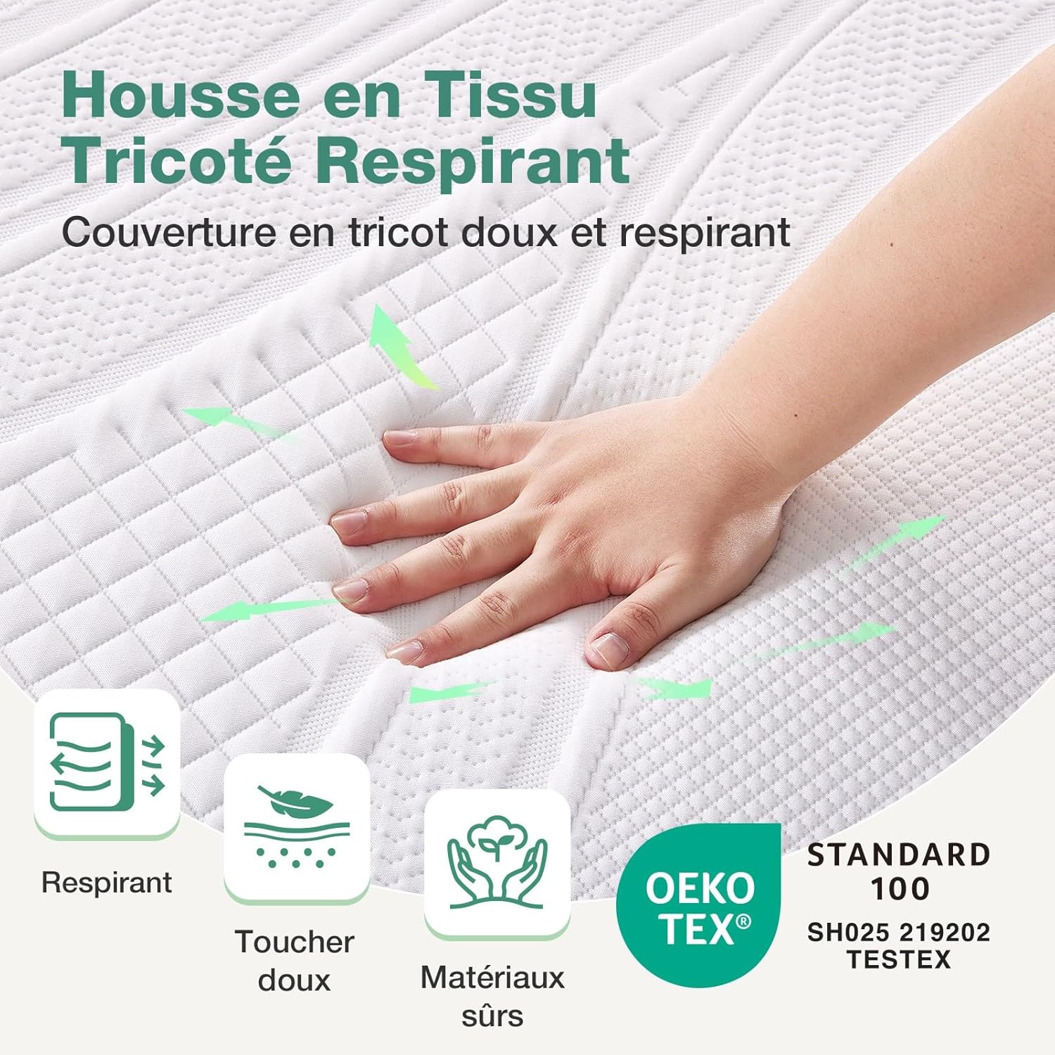 Novilla - surmatelas 135x190 - mousse mémoire gel, doux, antidérapant, lavable