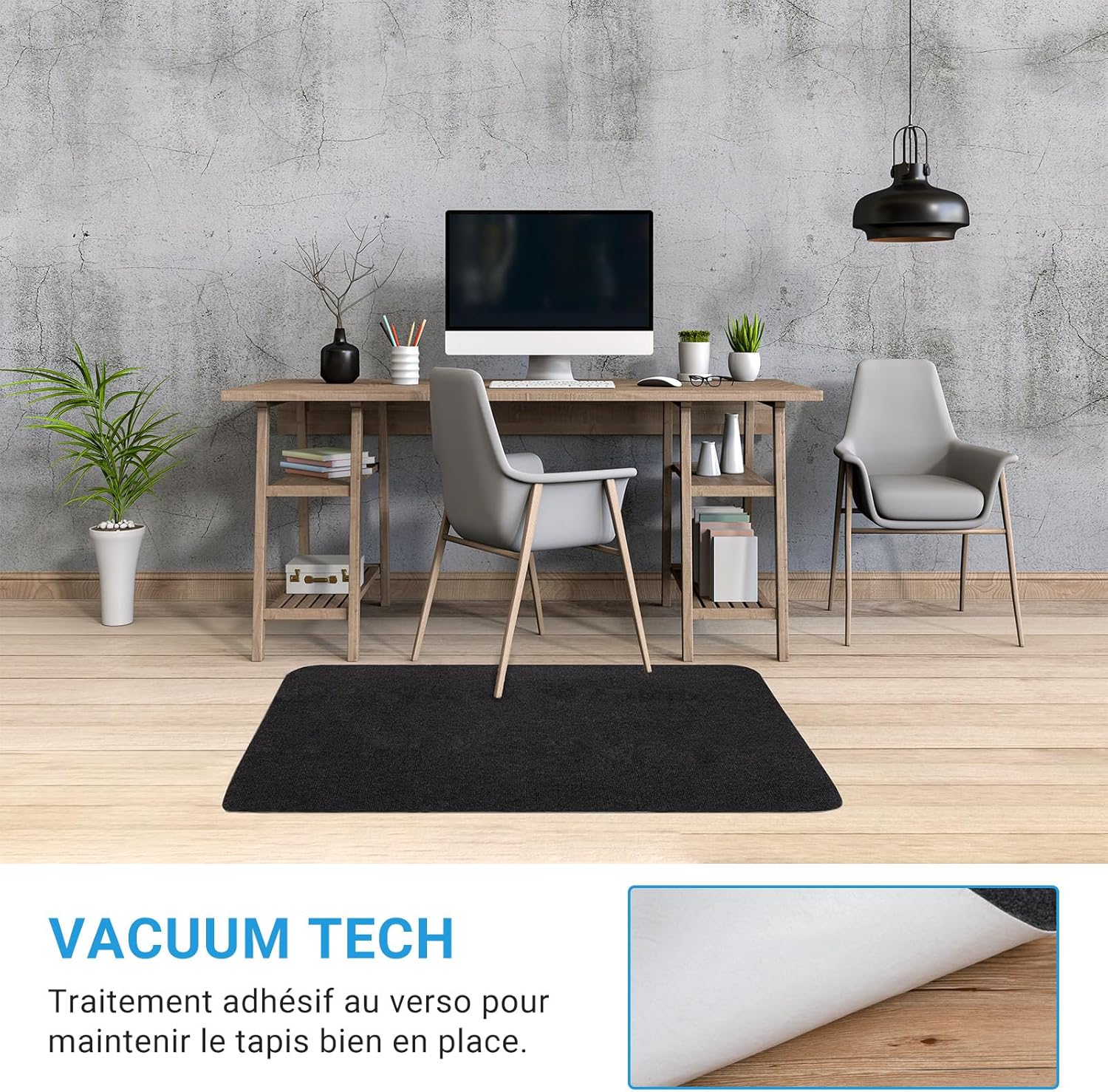 COSYLAND - Tapis chaise bureau - 90x120 cm - antidérapant, protège sols durs, facile à nettoyer, noir - 1.0