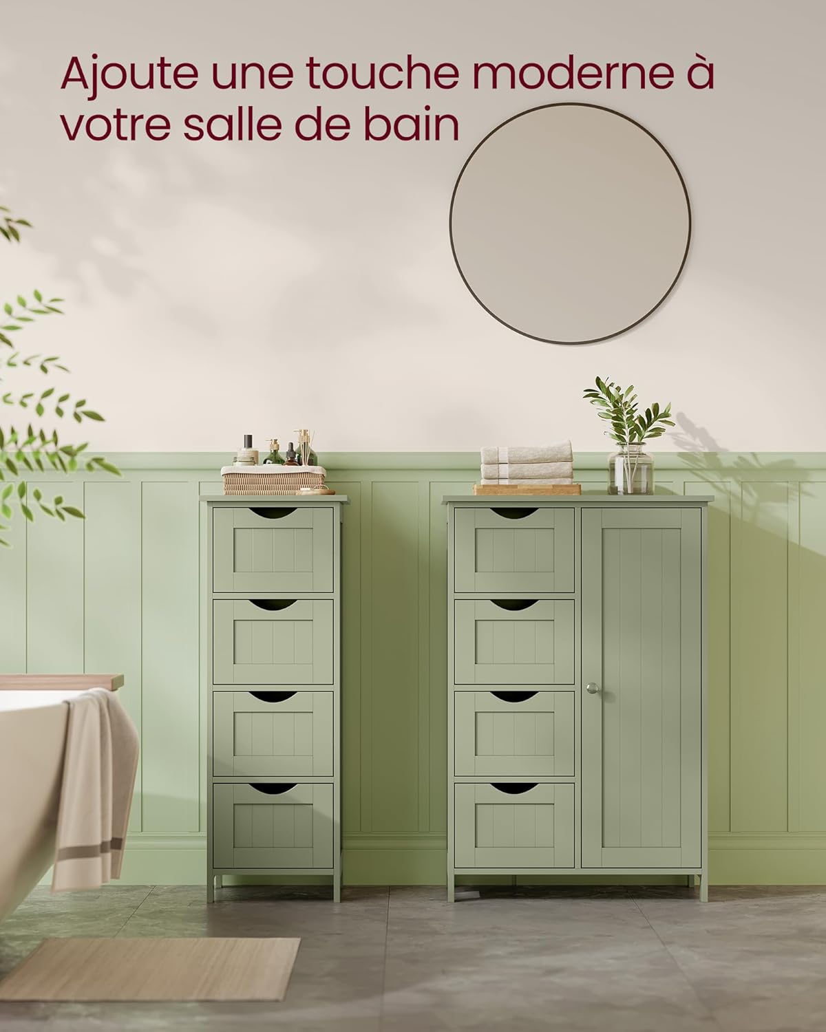 VASAGLE - meuble salle de bain, 30x55x82cm, 4 tiroirs, armoire, LHC041C02