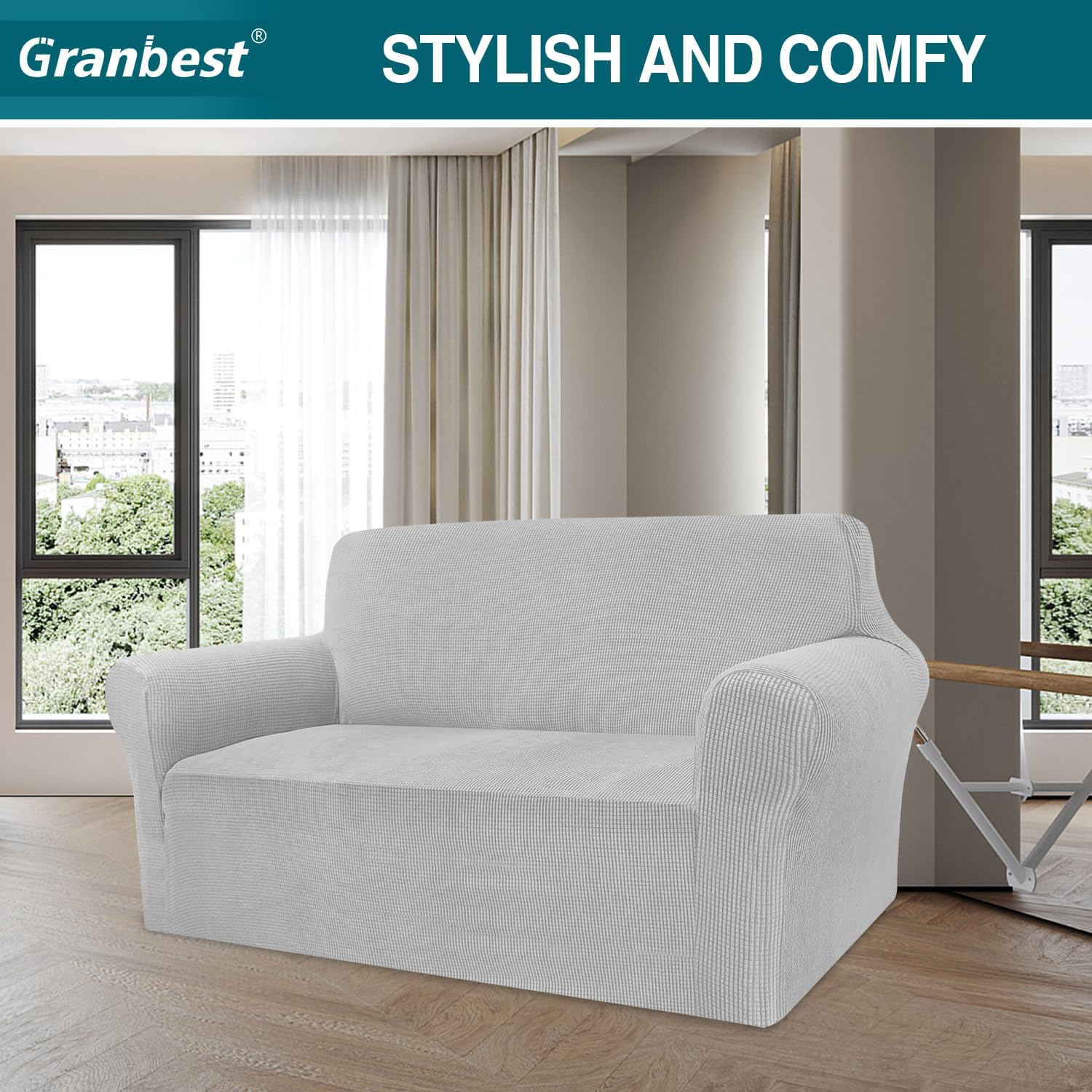 Granbest - housse canapé jacquard 2 places - extensible, protection animaux