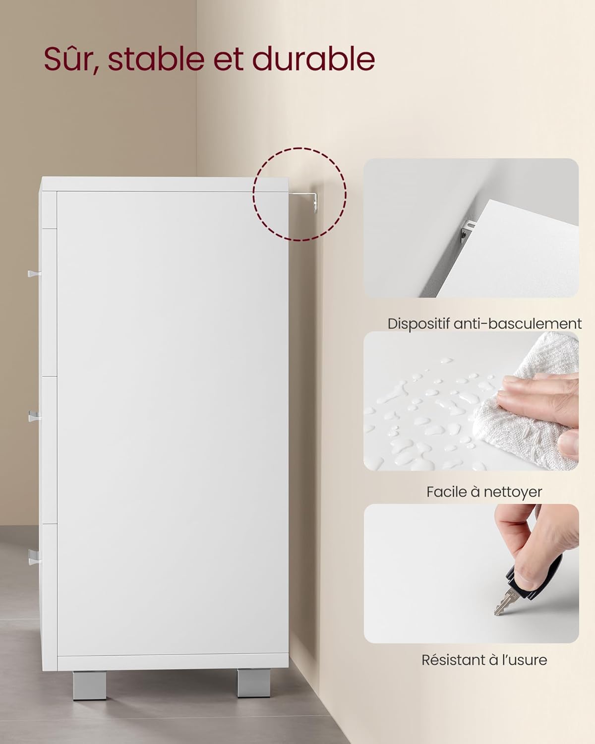 VASAGLE - meuble sous lavabo 3 tiroirs 2 cases 30x70x64cm BBK504W01