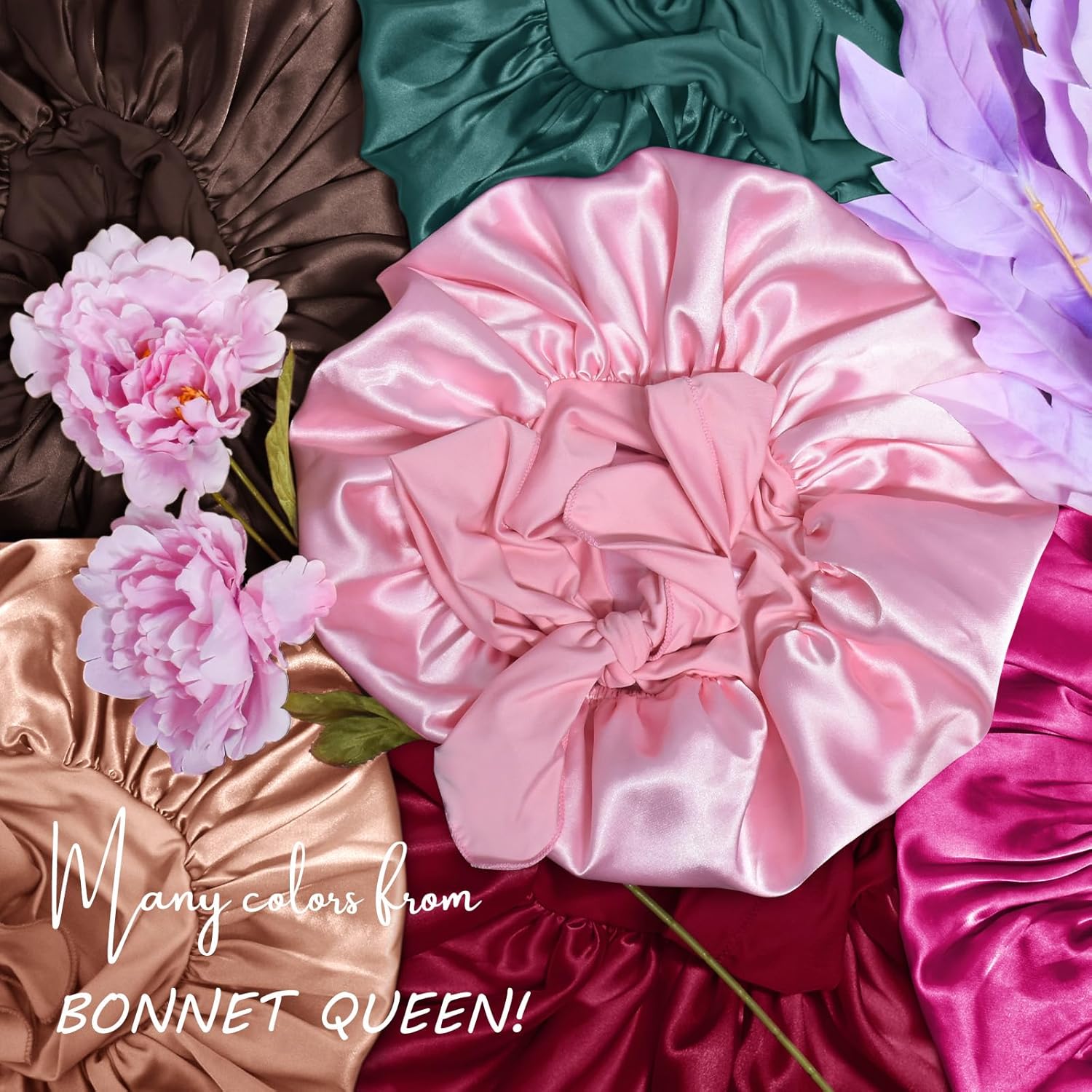 BONNET QUEEN - bonnet satin nuit, taille M, élastique ajustable, kaki