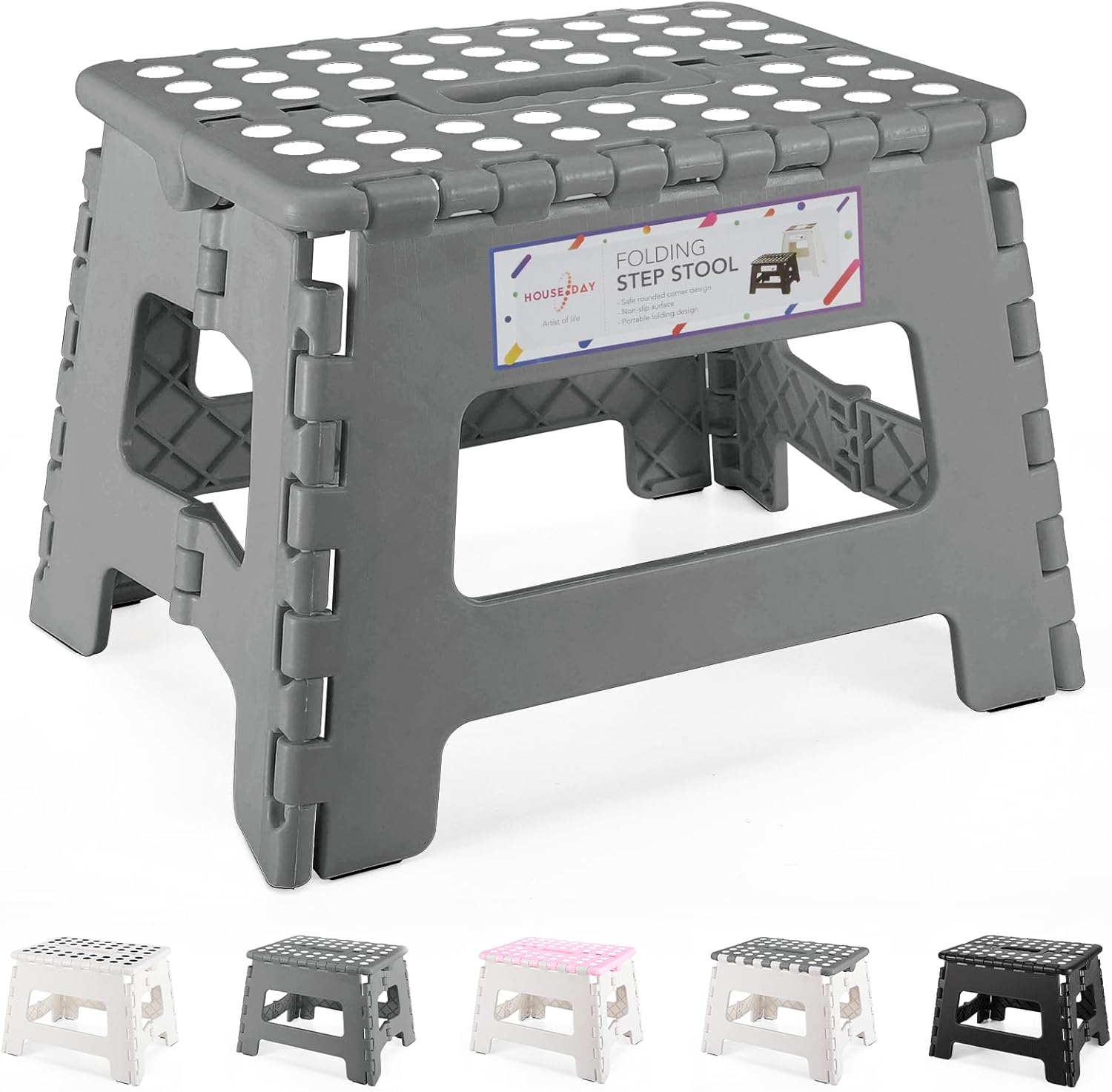 House - Tabouret pliable enfant 22 cm, plastique, pliable, gris