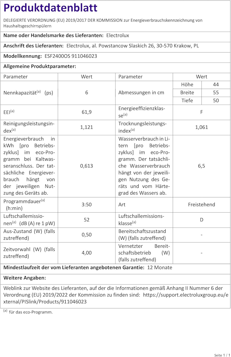 Electrolux - Série 600 mini lave-vaisselle, 55 cm, 6 couverts, 6 programmes, argent - ESF2400OW