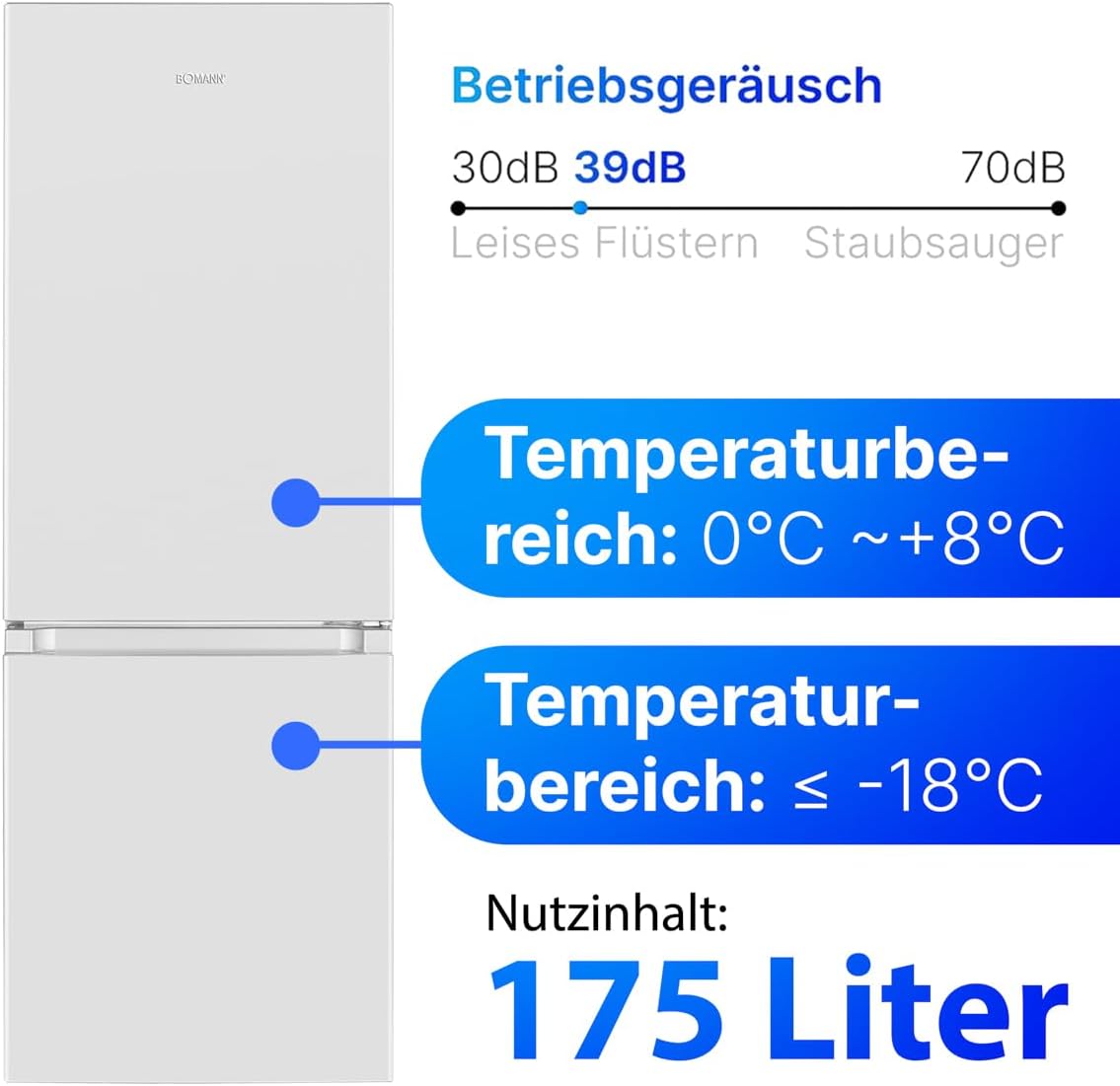 Bomann - réfrigérateur congélateur 175L - contrôle température, portes réversibles, pieds réglables, KG320