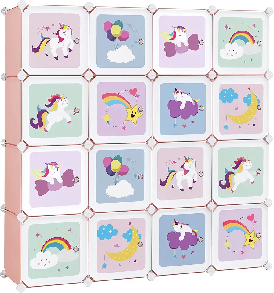 SONGMICS - meuble rangement enfant modulable 16 cubes, 123x31x123cm, rose LPC906P01
