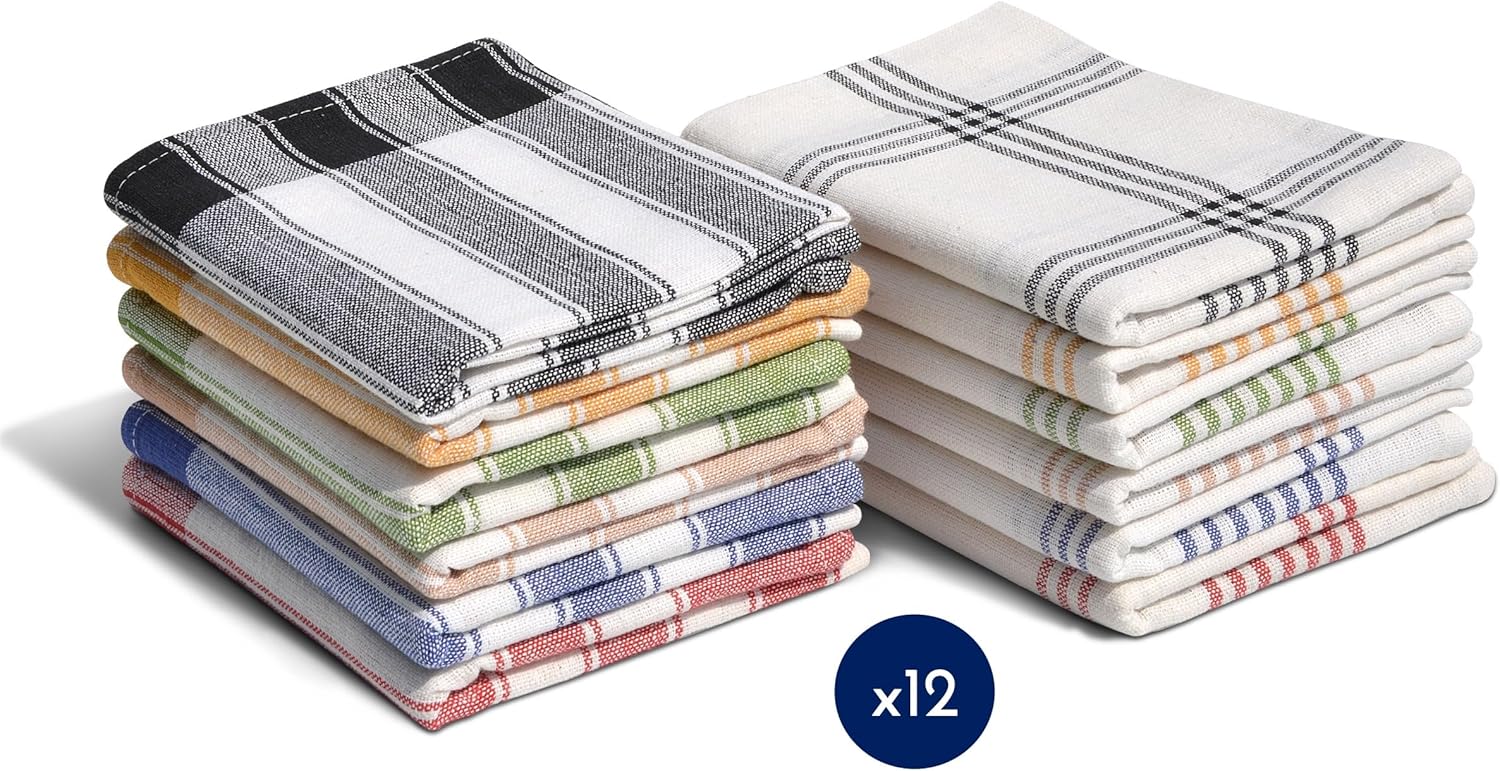 Home Linge Passion - lot de 12 torchons coton 50x70cm multicolores absorbants