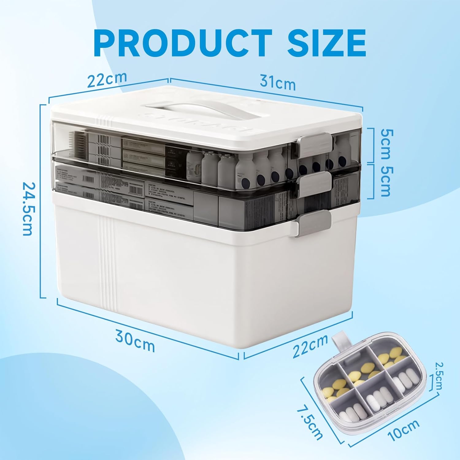 Starward - Boîte pharmacie 3 étages, plateau amovible, petit pots, blanc