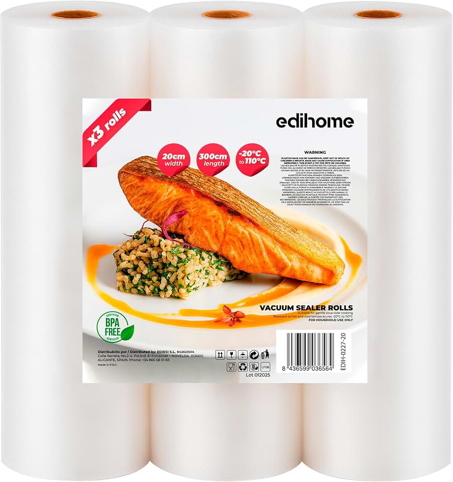 Edihome - rouleaux sous vide 20x300cm - 3 pièces sans BPA conservation