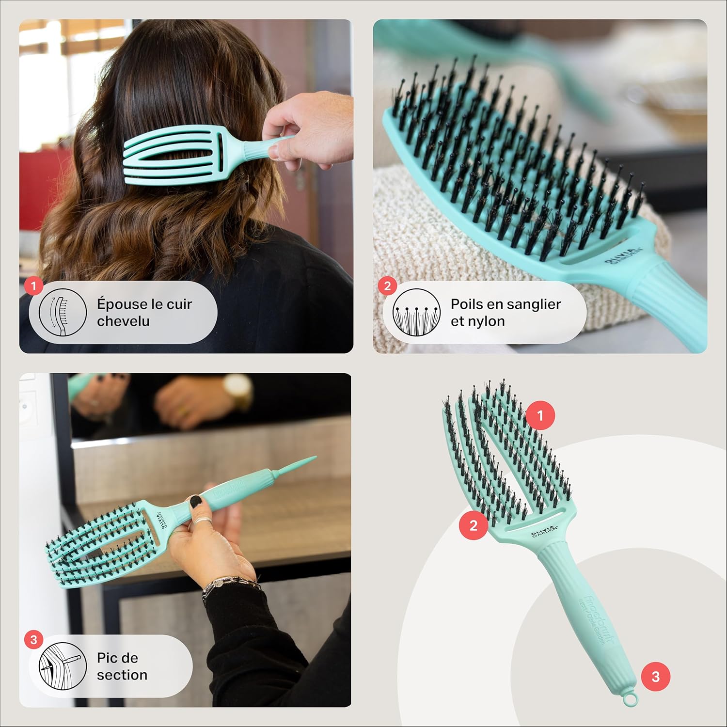 Olivia Garden - Fingerbrush Care Iconic - brosse démêlante, poils sanglier et nylon, brillance et douceur