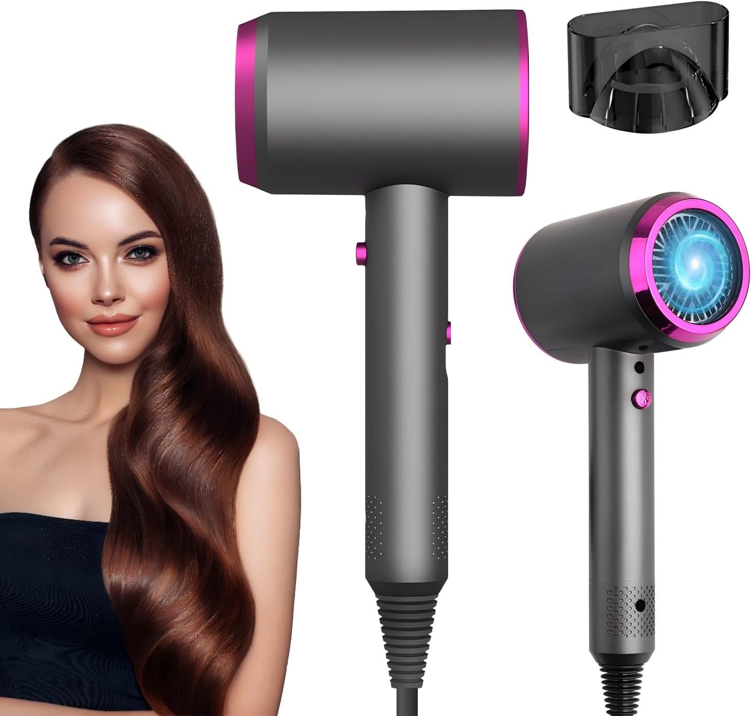 Sèche-cheveux professionnel ionique, 1250W, 3 vitesses, séchage rapide
