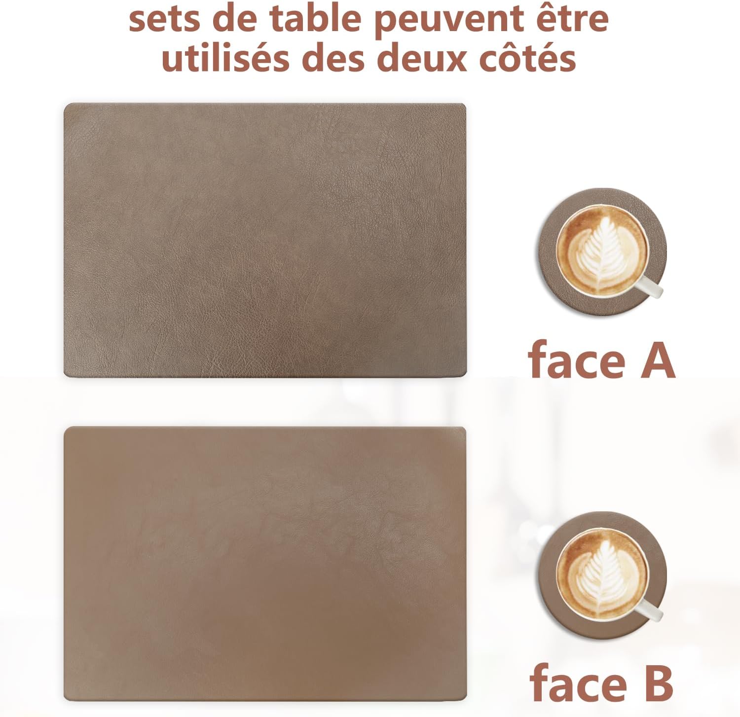 Set de table - lot de 4 en cuir PU - 43x30cm - lavables et antidérapants