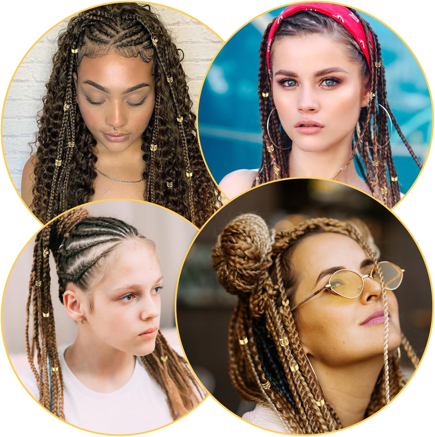 Bijoux cheveux - lot de 50 pièces dorées - accessoires tresse dreadlocks