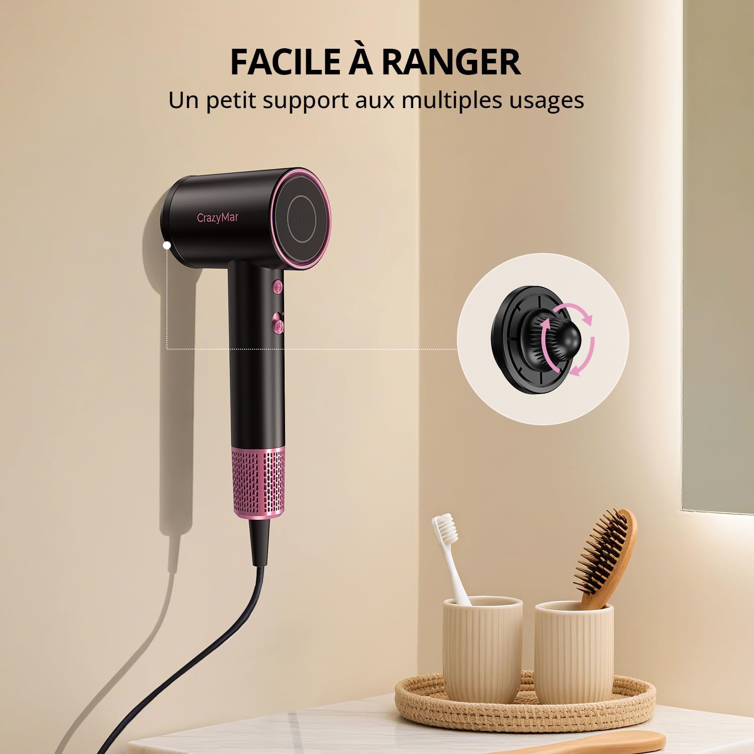 Sèche-cheveux ionique - pro compact, 4 temp., séchage rapide, protection surchauffe