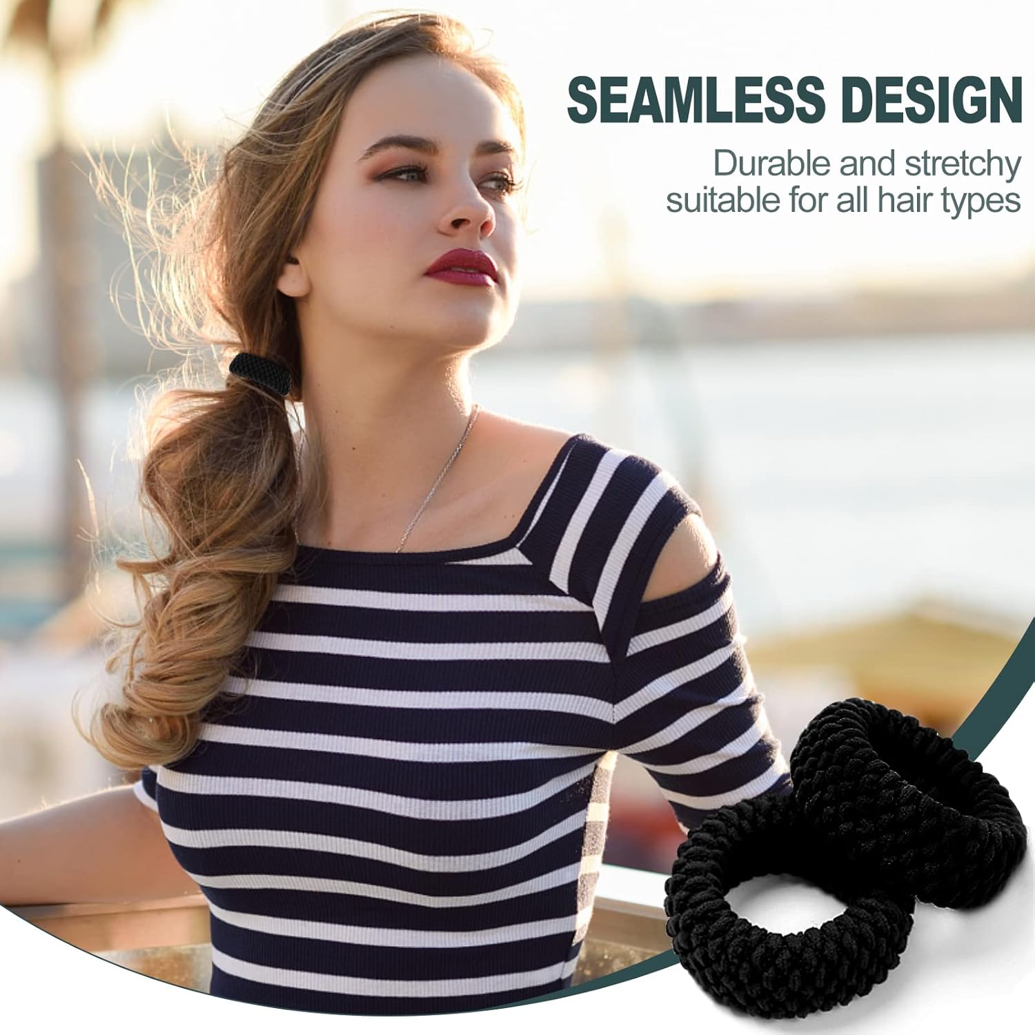 Élastiques cheveux - coton noir, épais - 5cm - lot de 16, sans couture