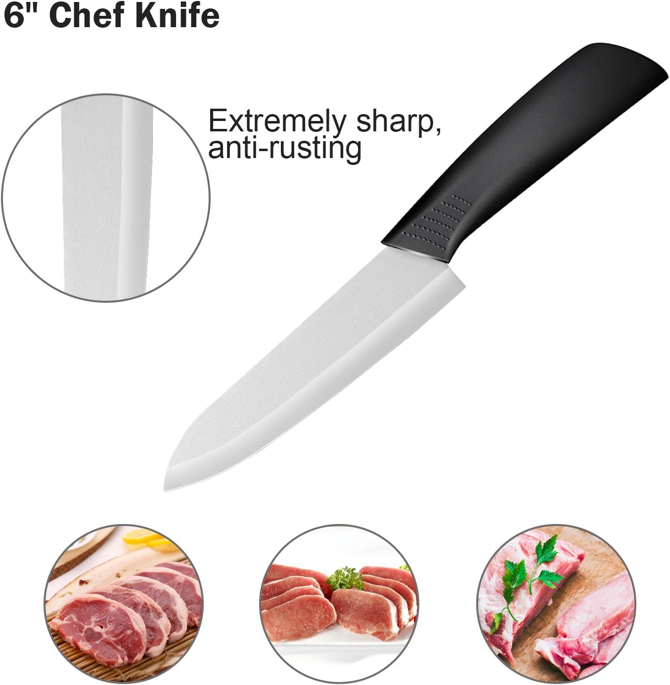 Ballery - set couteaux céramique 5 pièces - lame blanche, éplucheur inclus