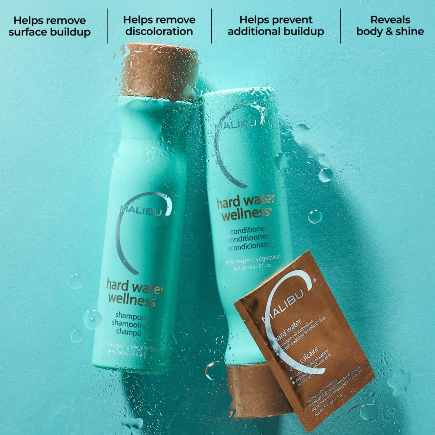 Malibu C - kit bien-être eau dure, shampoing 9oz, soin 9oz, traitement 0,17oz