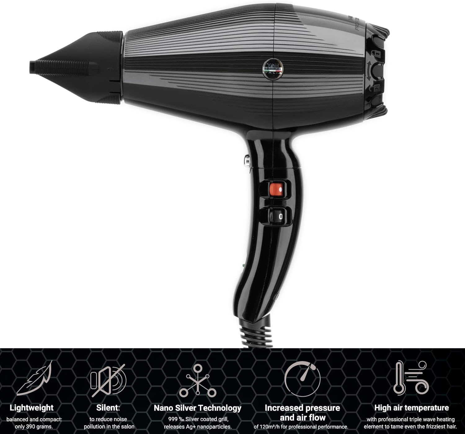 Gamma+ - Sèche-cheveux G-Tronic - 390g - ionique, moteur brushless, silencieux, prise Schuko - GTRONIC2500