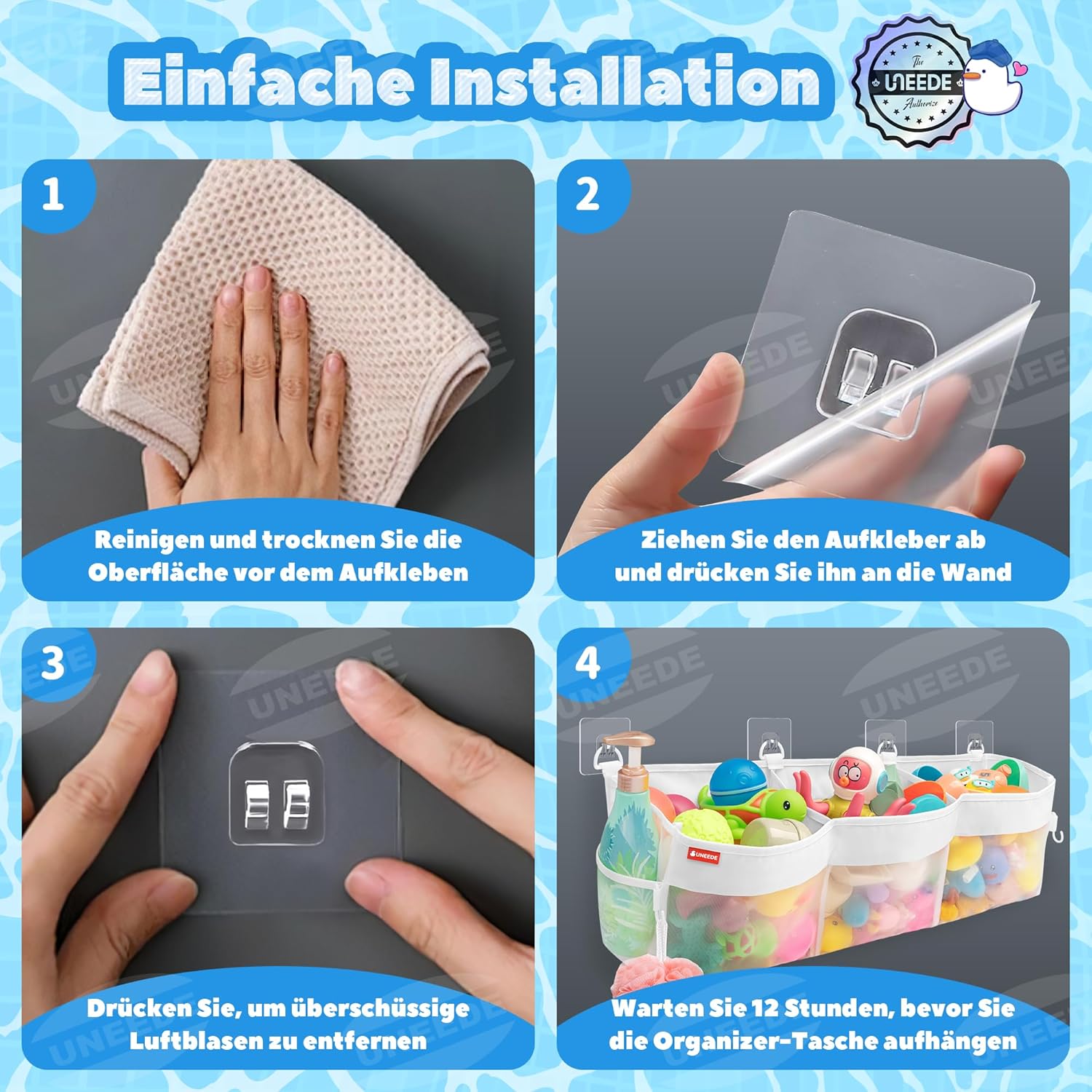 Rangement pour jouets de bain, 3 compartiments, maille, sac baignoire