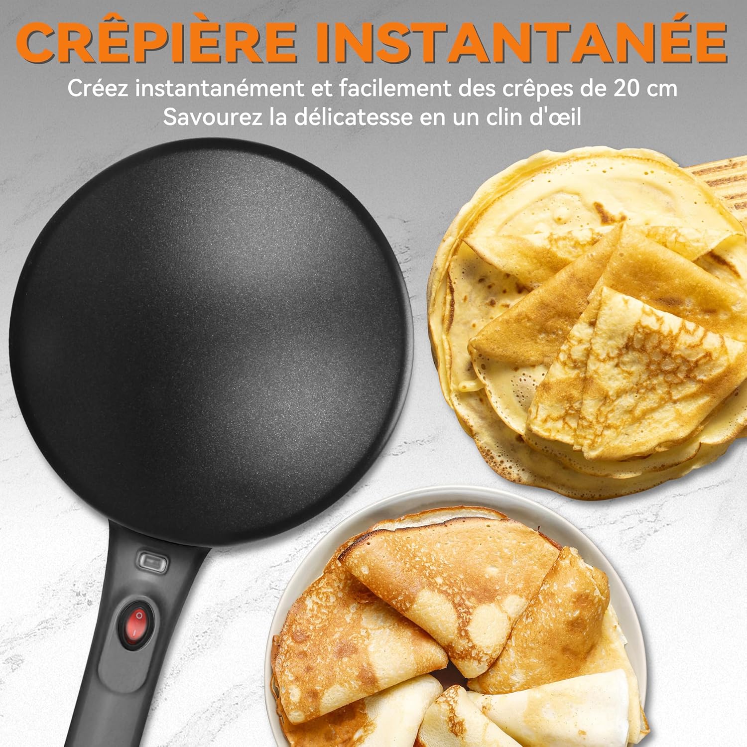 Baker's Friend - Crêpière Instantanée - 20cm - antiadhésive, poignée cool-touch, température auto