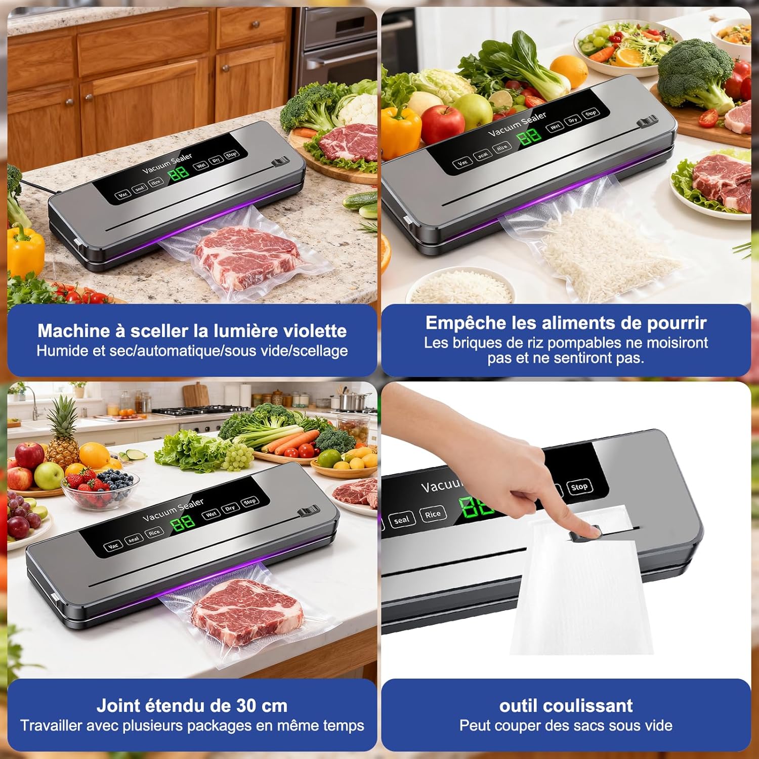 Machine sous vide alimentaire - 5 en 1 - 50 sacs inclus - mode humide/sec, multifonction