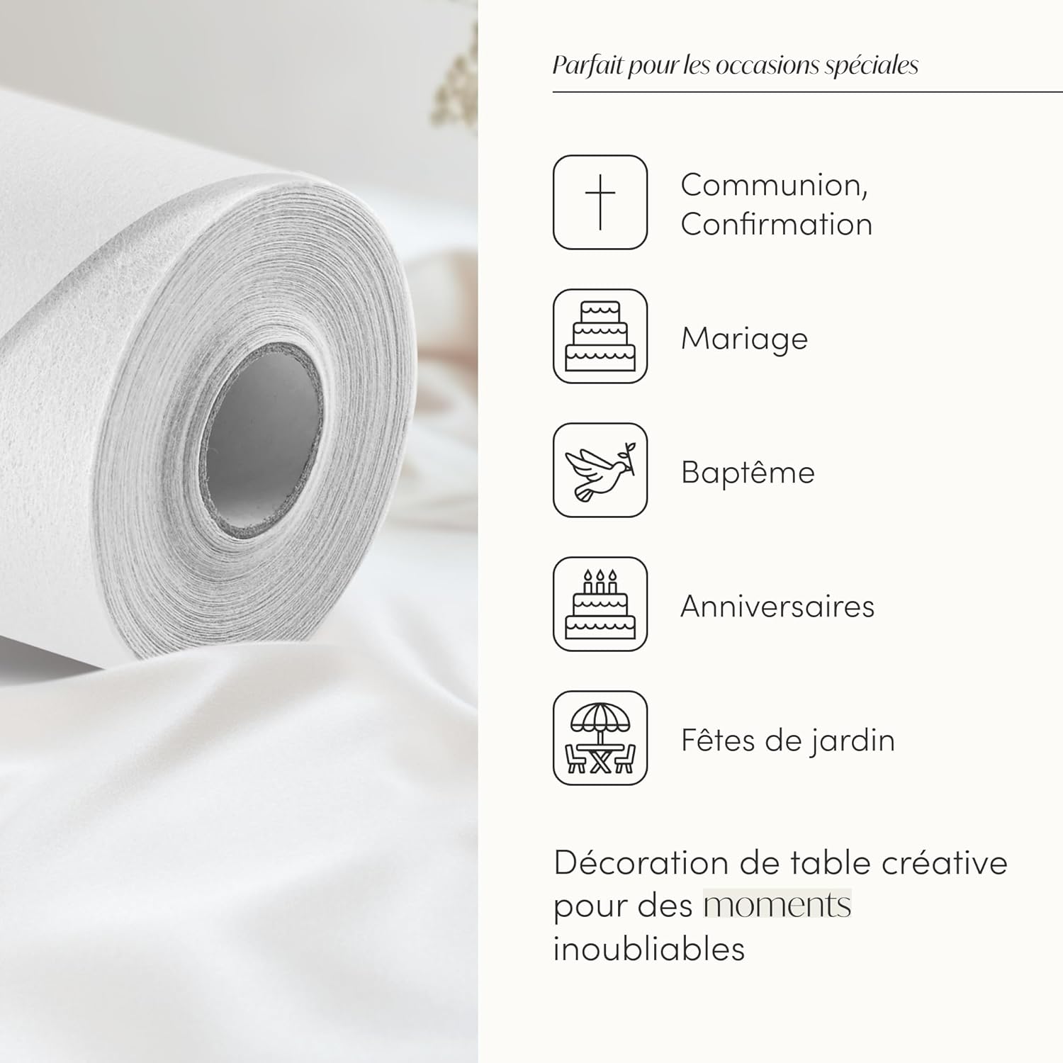 100%Mosel - Chemin de Table non-tissé - 30x2500 cm - Blanc, décoratif