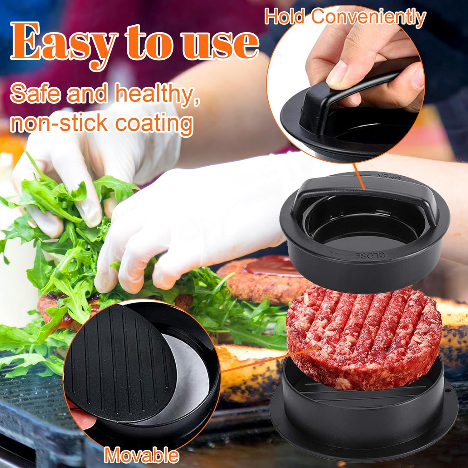 Presse hamburger 4 en 1 - avec 100 feuilles papier sulfurisé - idéal burgers et sandwiches