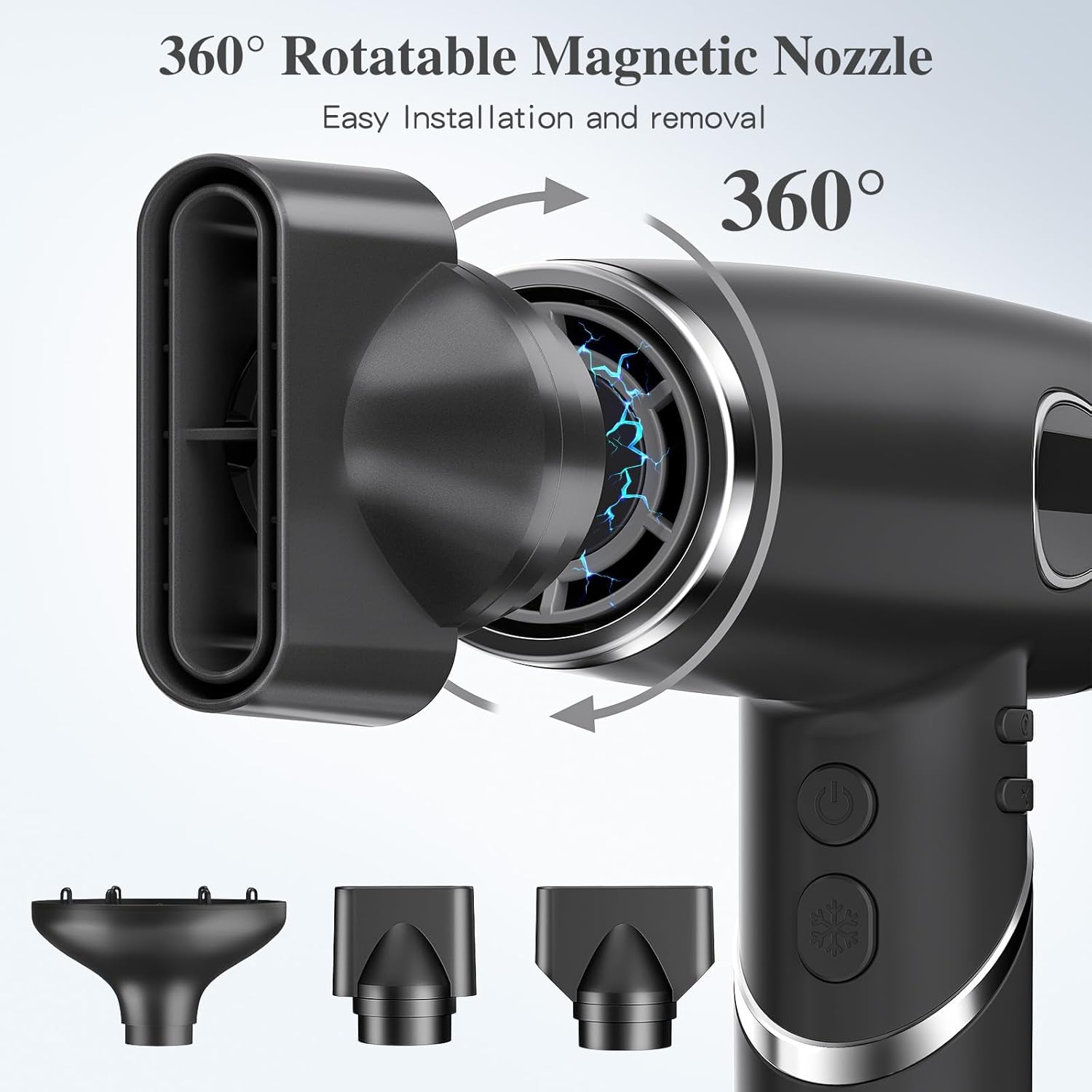 Sèche-cheveux ionique pliable - compact - moteur brushless 110000 RPM, écran LCD, faible bruit