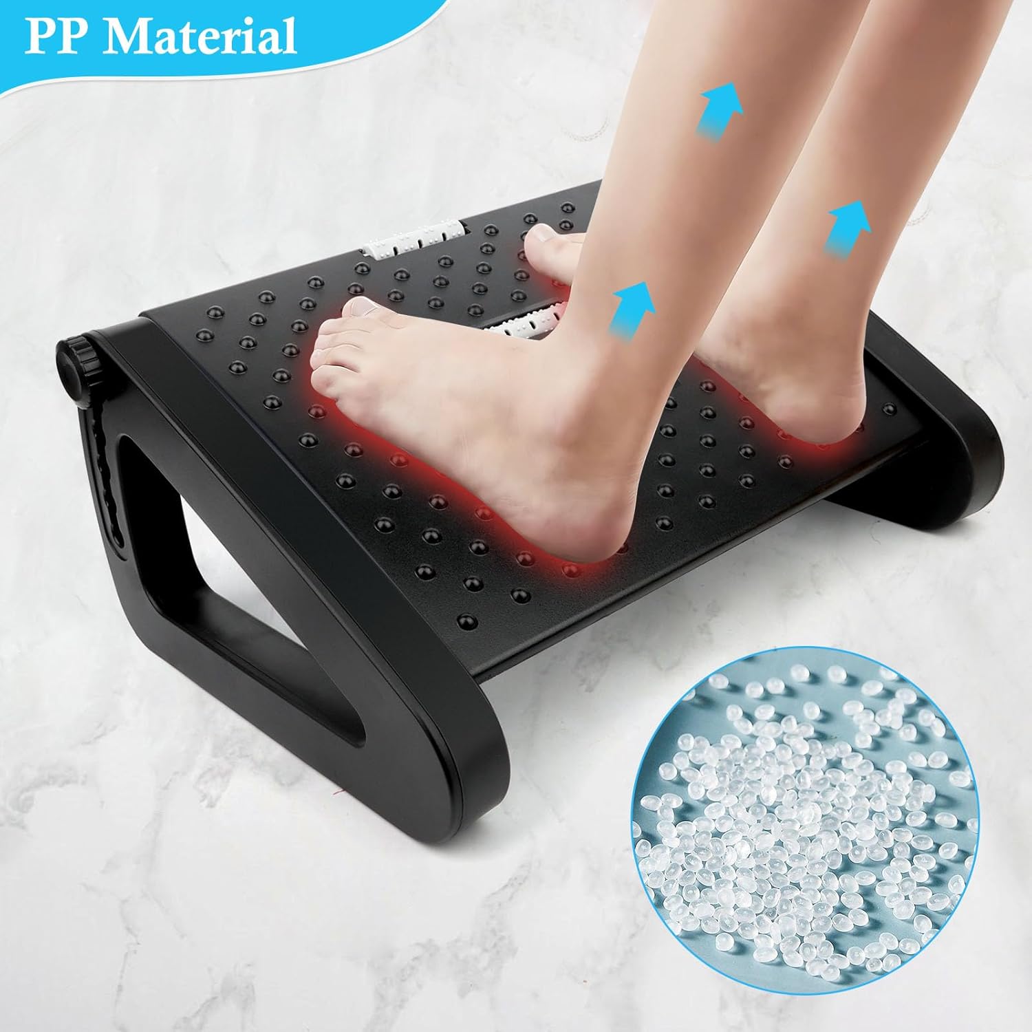 Repose-pieds de bureau réglable, ergonomique, antidérapant, fonction massage, dimensions compactes