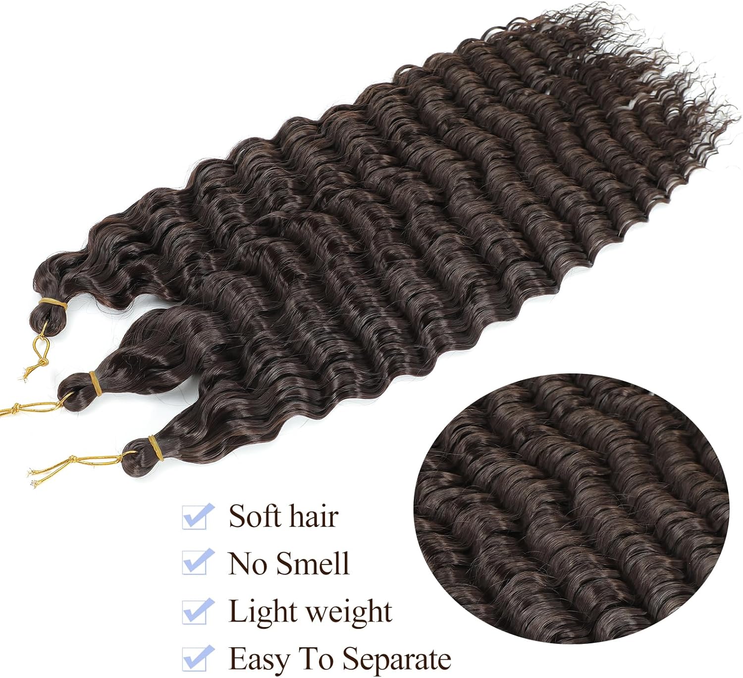 Extensions de cheveux - Deep Wave - 18 pouces - synthétiques, lot de 6