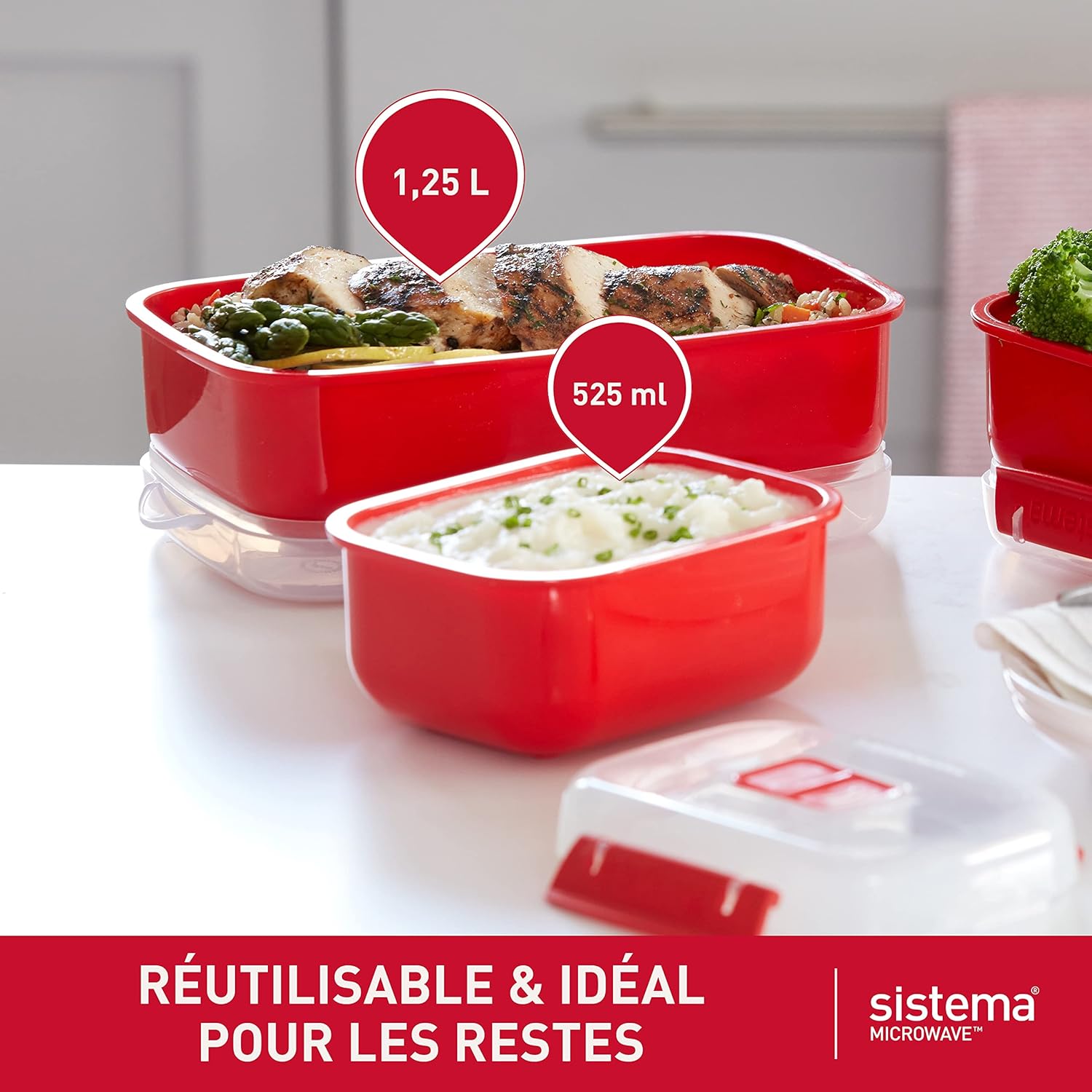 Sistema - Heat & Eat - Lot de 3 boîtes repas empilables étanches