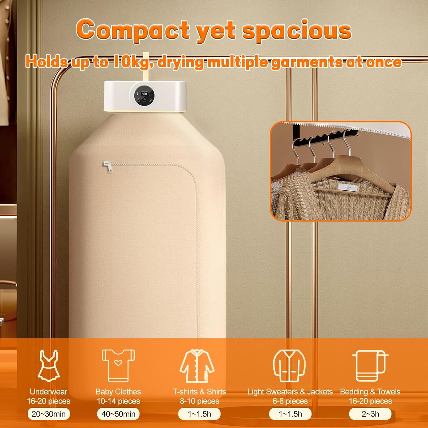 Mini sèche-linge portable - 600W, minuterie, usage domestique, compact